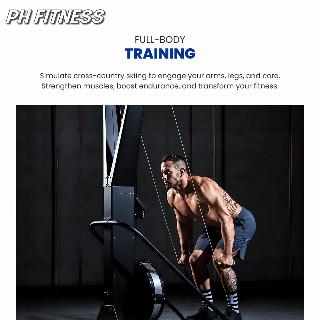 PH Fitness Ski Machine: Advanced Air Resistance Full Body Trainer | Crossfit Compact & HIIT SkiErg pour la Maison | Intensité réglable, Plaque de Base Durable & Design Ergonomique | Max 130kg