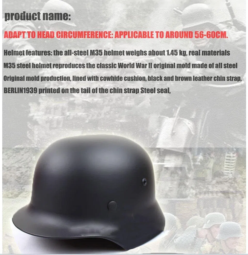 Reproduction WW2 Armée allemande M35 Casque en acier avec doublure en cuir et mentonnière (gris)