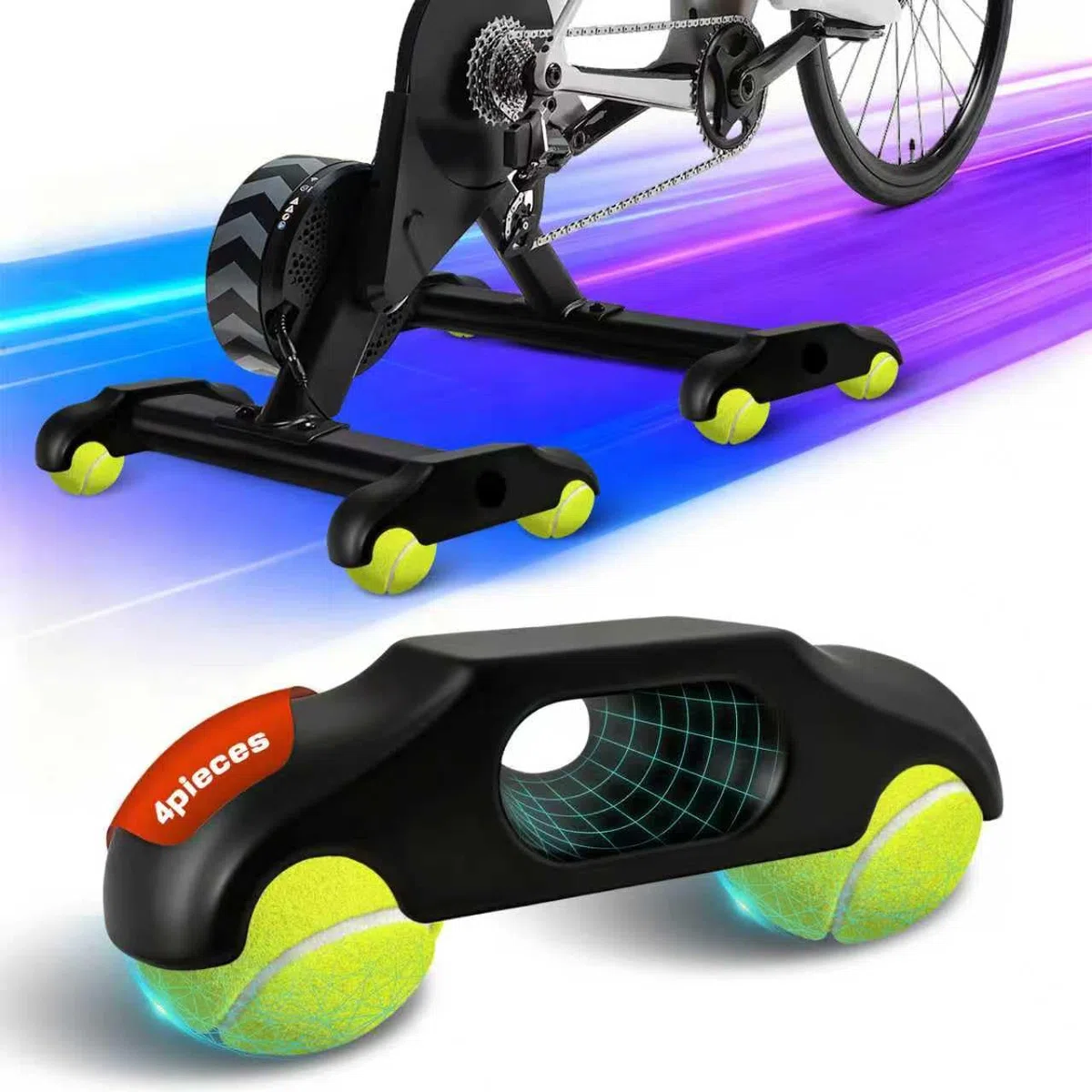4 Pieds de Plaque de Bascule,Adaptateur de Pieds de Bascule à vélo à l'intérieur,Portable Wippplatten-Bike Trainer,Tennisballfüße für Wahoo Kickr Core 2 Roller Trainer, avec 8 Balles de Tennis