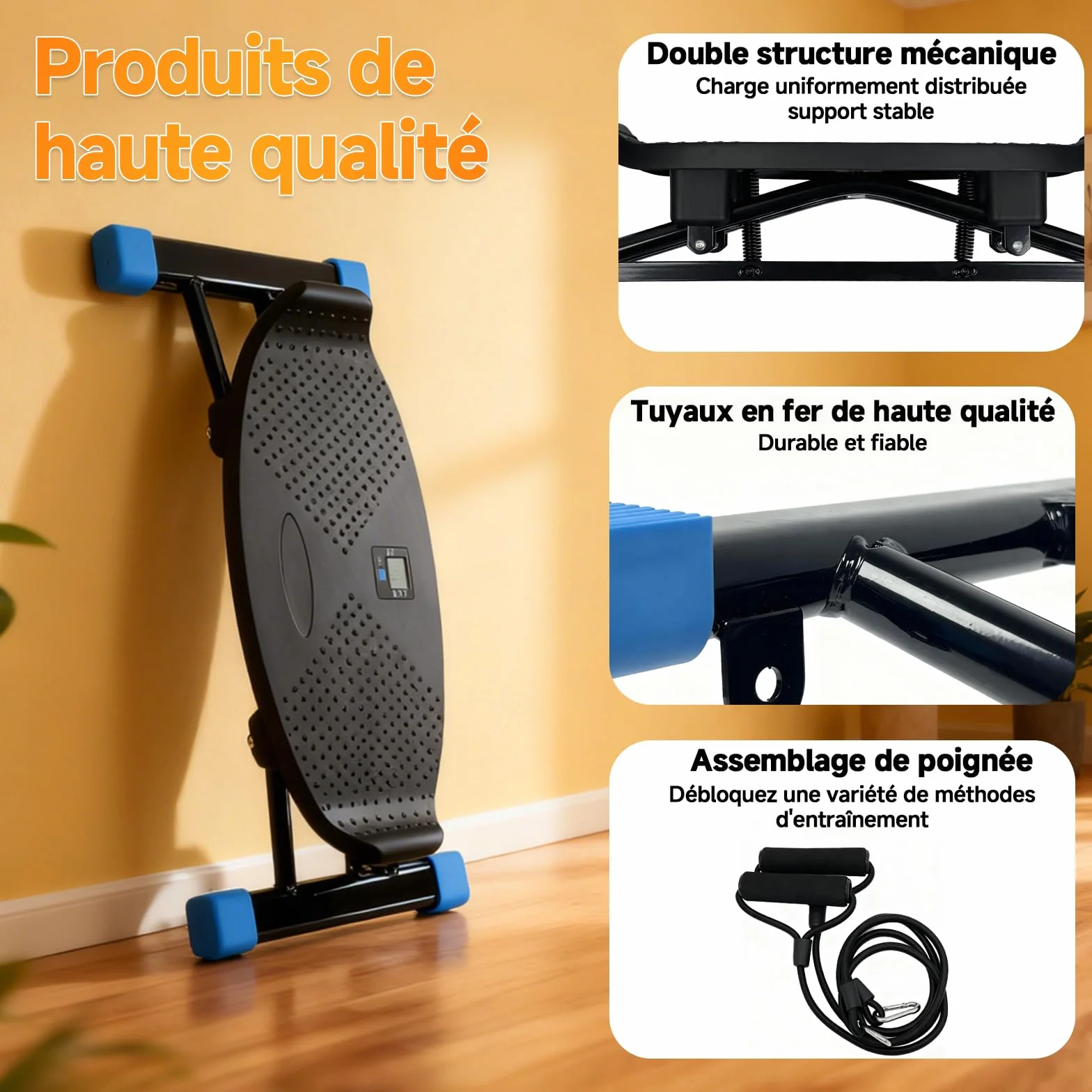 Entraîneur d'équilibre - Machine de ski simulée - Tapis de course aérobique à résistance - Stepper portable - Supporte 136 kg - Exercice silencieux complet du corps - Avec affichage LED.