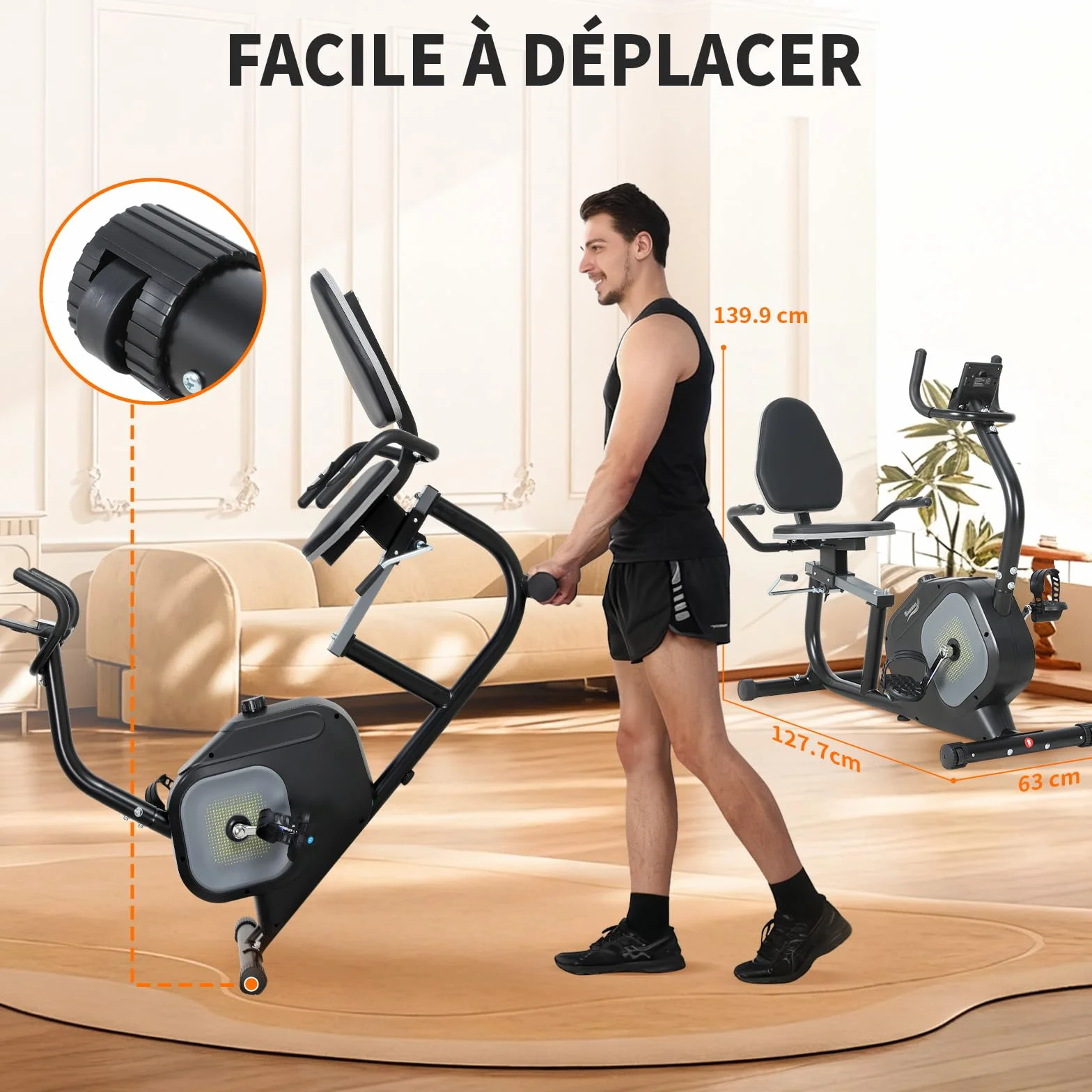 Vélo d'Appartement, Vélo Couché Semi-allongé Magnétique avec 16 Niveaux de Résistance Réglables, Vélo de Fitness avec Écran LCD, Poignées de Fréquence Cardiaque, Capacité de Charge de 100 kg