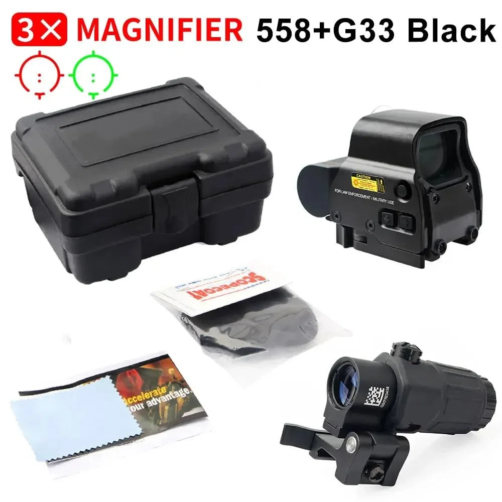 558 G33 Sight Combo 558 + 3X Lunette de visée holographique à Points Vert/Rouge loupe 3X avec dégagement Rapide pour Montage sur Rail de 20mm