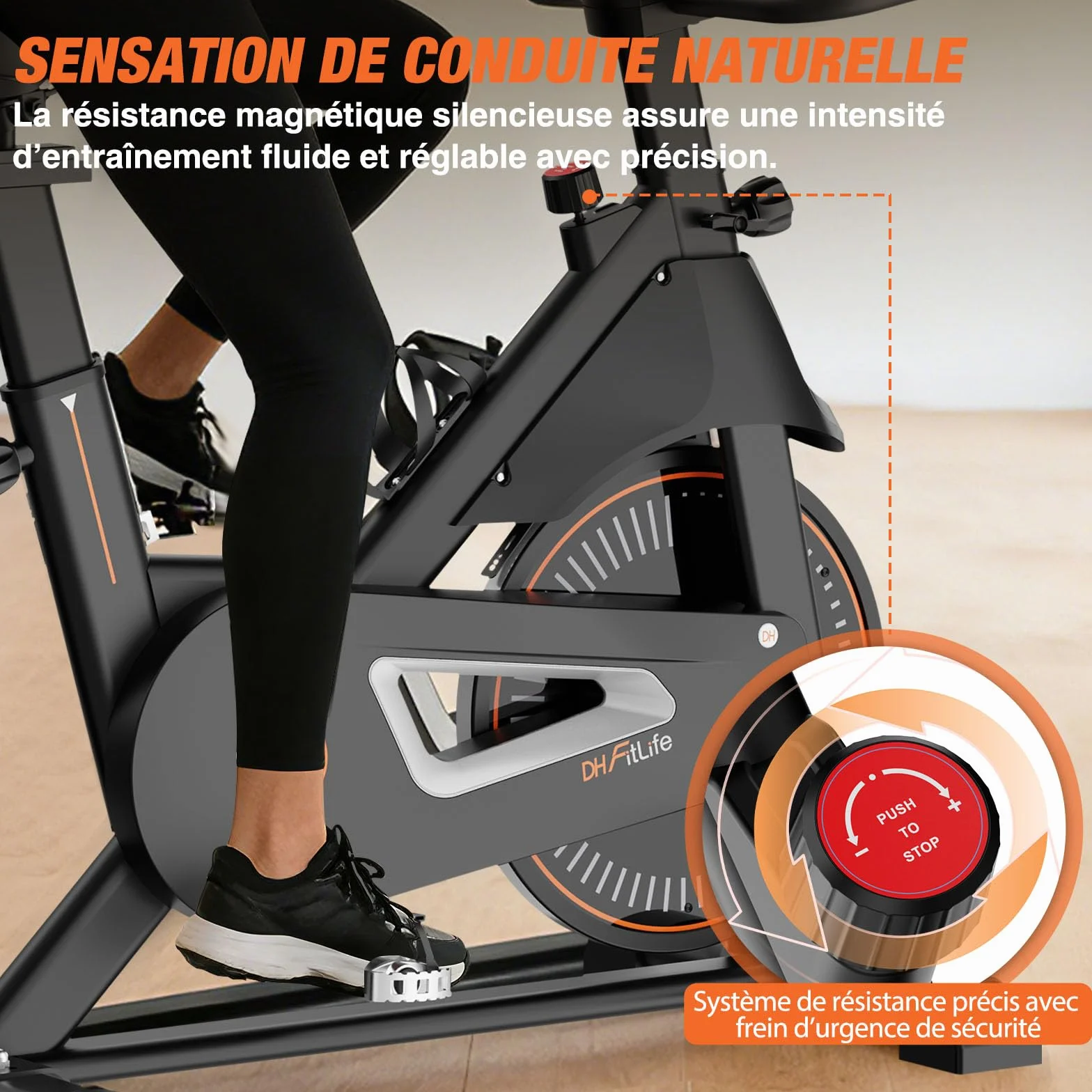 DH FitLife Vélo d’appartement ergomètre | Hometrainer silencieux à résistance magnétique | Capteur de pouls & APP | Guidon amélioré, écran/moniteur | 150–195 cm