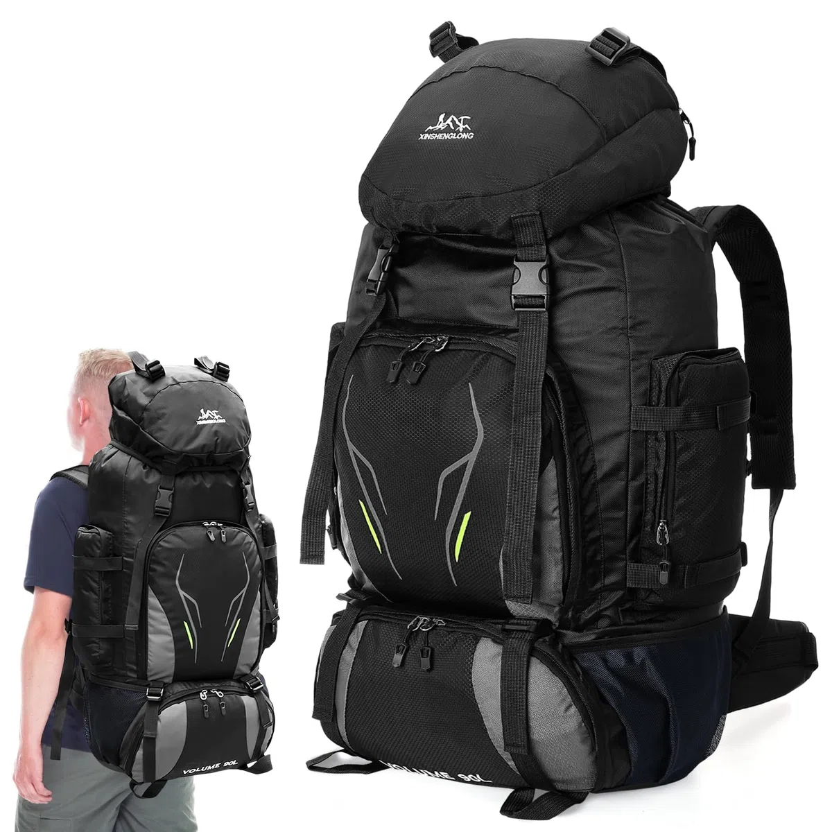 90L Sac à Dos de Randonnée, Sac à Dos Trekking pour Homme et Femme Camping Sac à Dos Léger et Imperméable Sac à Dos Grande Capacité Multifonction pour Escalade Trekking Camping (Noir)