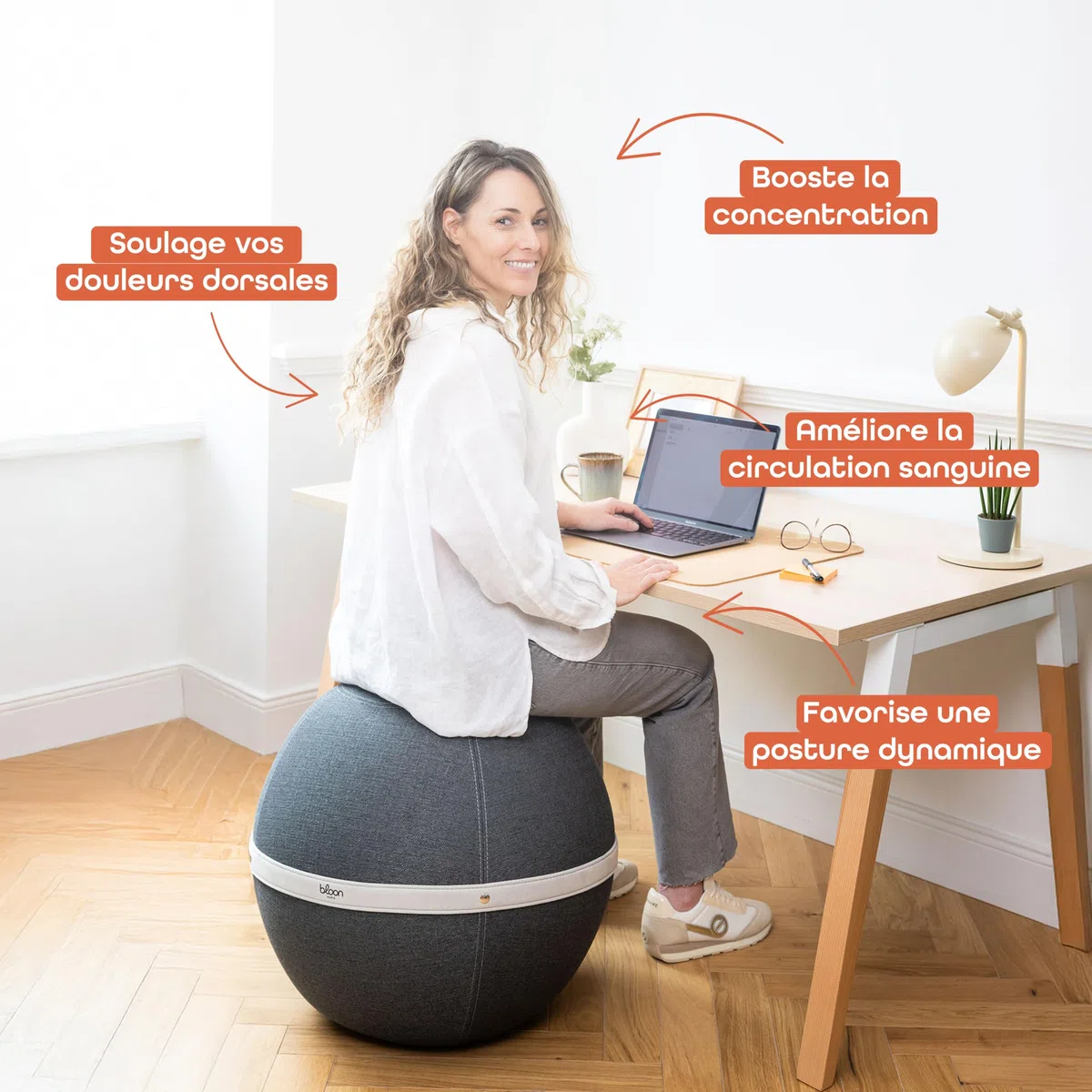 Bloon Siège Ballon Bureau Ergonomique Premium| Déperlant, Anti Mal de Dos, Anti-dérapant, Anti-tâches & Ultra-résistant | Fait à la Main au Portugal | Couleur Gris Silice | 55 cm