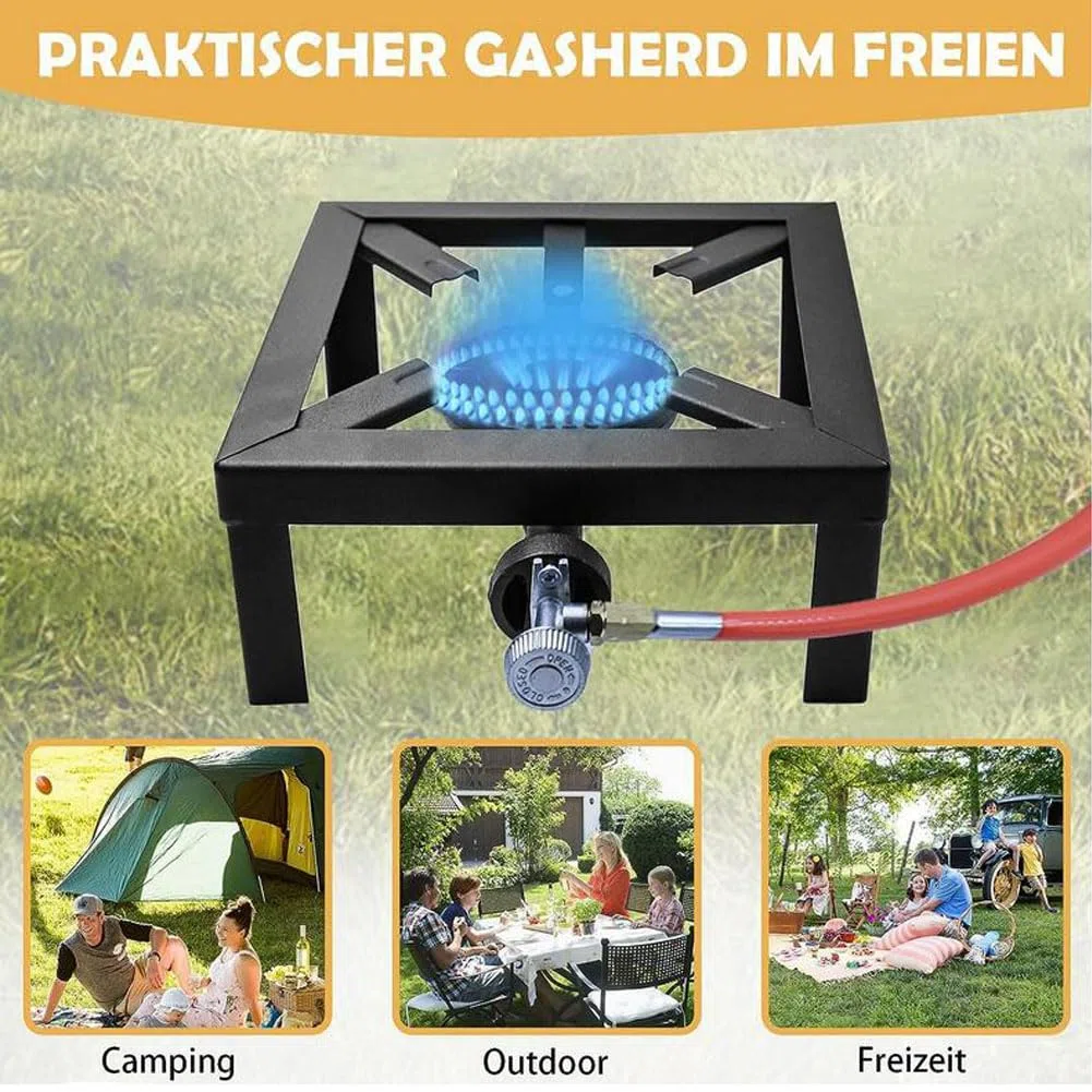 Réchaud à gaz 8 kW - Réchaud industriel avec tuyau de gaz propane de 1,5 m et réducteur de pression de propane de 50 mbar - Pour le camping, l'extérieur, uniquement pour une utilisation en