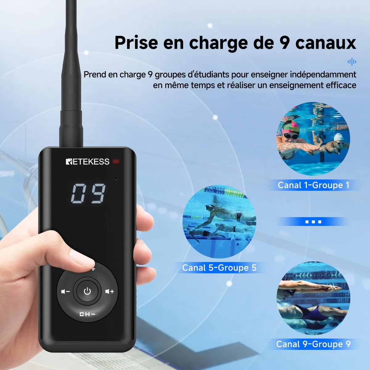 Retekess TT120 Communicateur Sous-Marin, Casque de Natation à Conduction Osseuse, Etanche IP68,120 M,Système de Communication pour L'entraînement,Club de Natation,Le Coaching (1 Émetteur 2 Récepteurs)