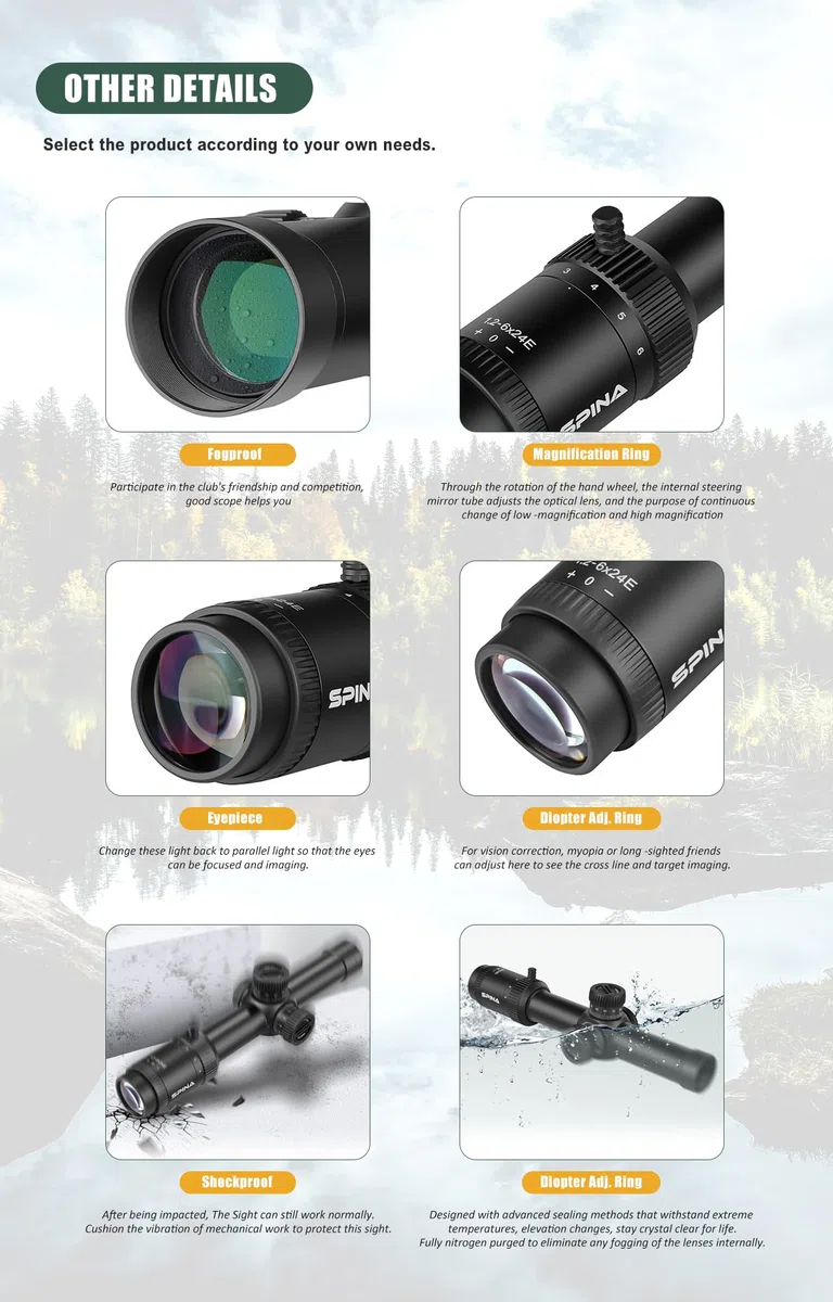 SPINA OPTICS Lunette de Visée 1.2-6x24 IR avec Reticule Lumineux, Lunettes de Tir Premier Plan Focal Applicable à la Chasse/Airsoft