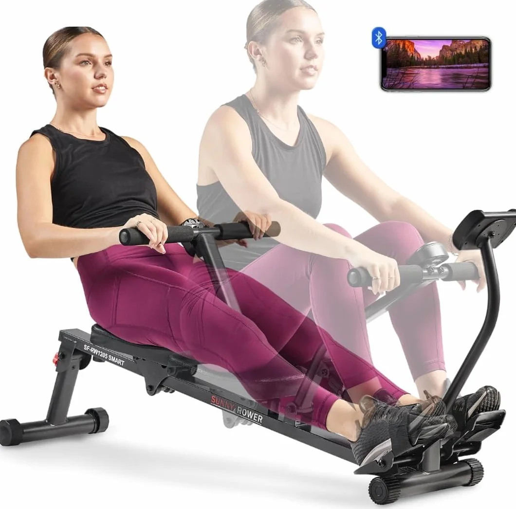 Sunny Health & Fitness Rameur de Fitness Compact 12 Niveaux de Résistance Réglable avec Connexion SunnyFit APP