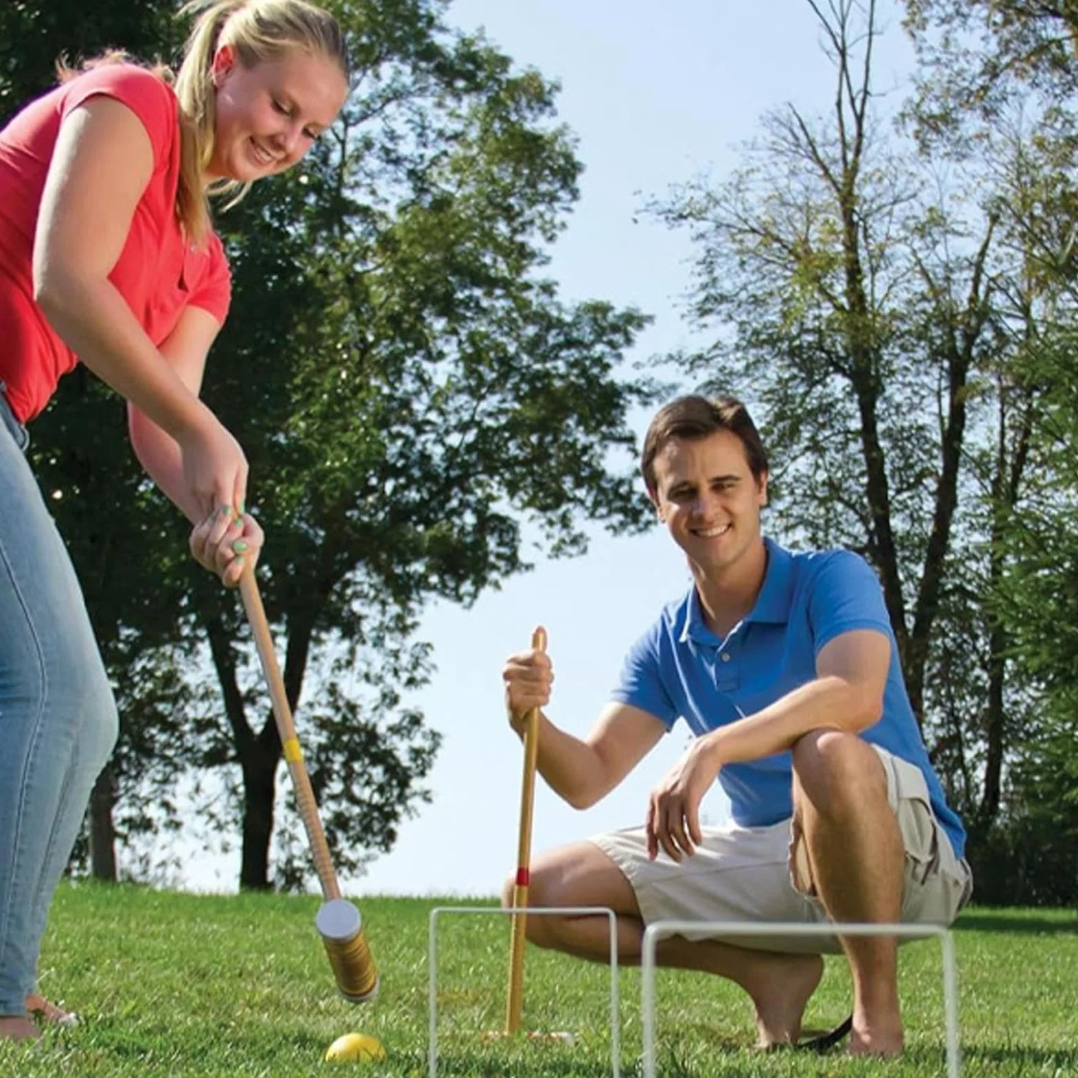 Kit de croquet pour 6 joueurs - Jeu de pelouse en bois - Équipement de sport extérieur réutilisable