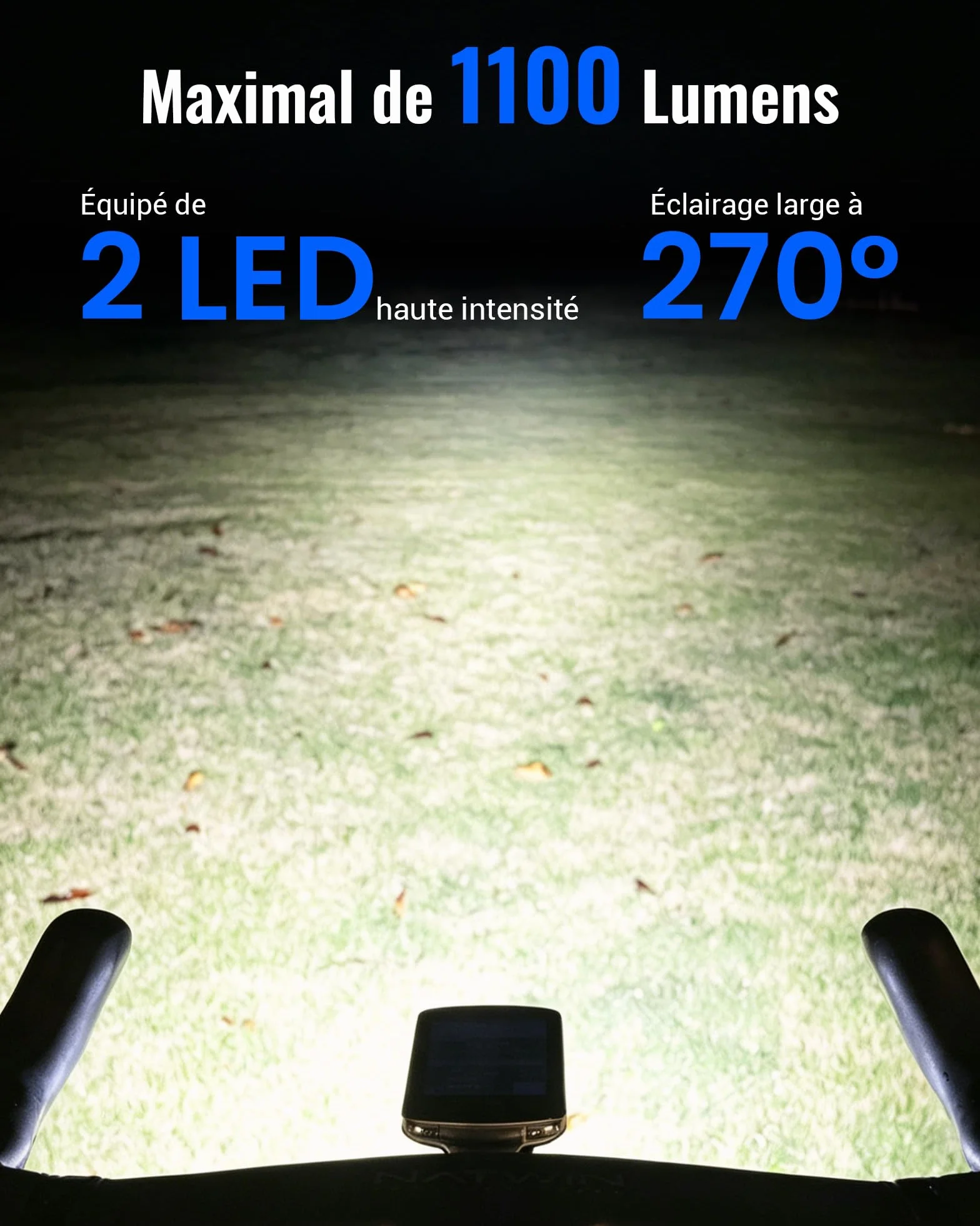 RAVEMEN FR1100 SE Phare Avant Vélo 1100 Lumens 270° Grand Angle Compatible Garmin/Wahoo/Bryton