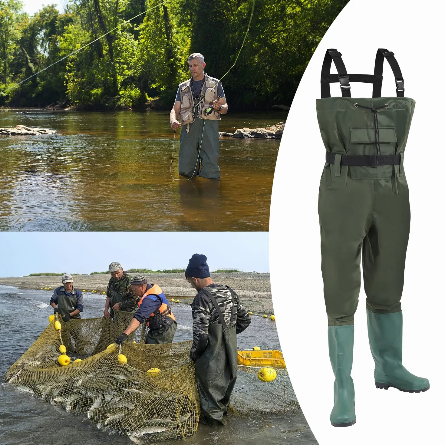 Daromigo Waders imperméables pour homme - Avec bottes - En nylon PVC 70D - Idéales pour la pêche et les activités de plein air