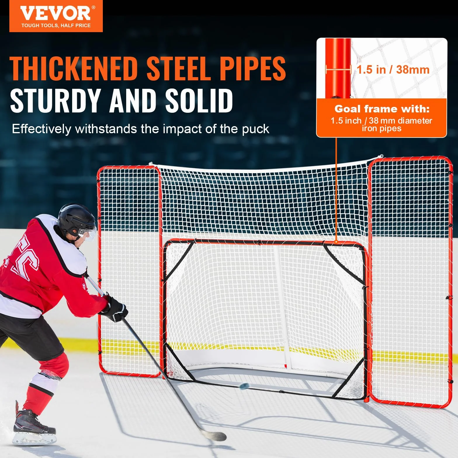 VEVOR But de Hockey avec Pare-Ballons et Cibles, Filet de Hockey 183 cm, Ensemble d'Entraînement de Hockey Professionnel en Acier, Portable, Assemblage Facile, Intérieur Extérieur, Blanc/Rouge