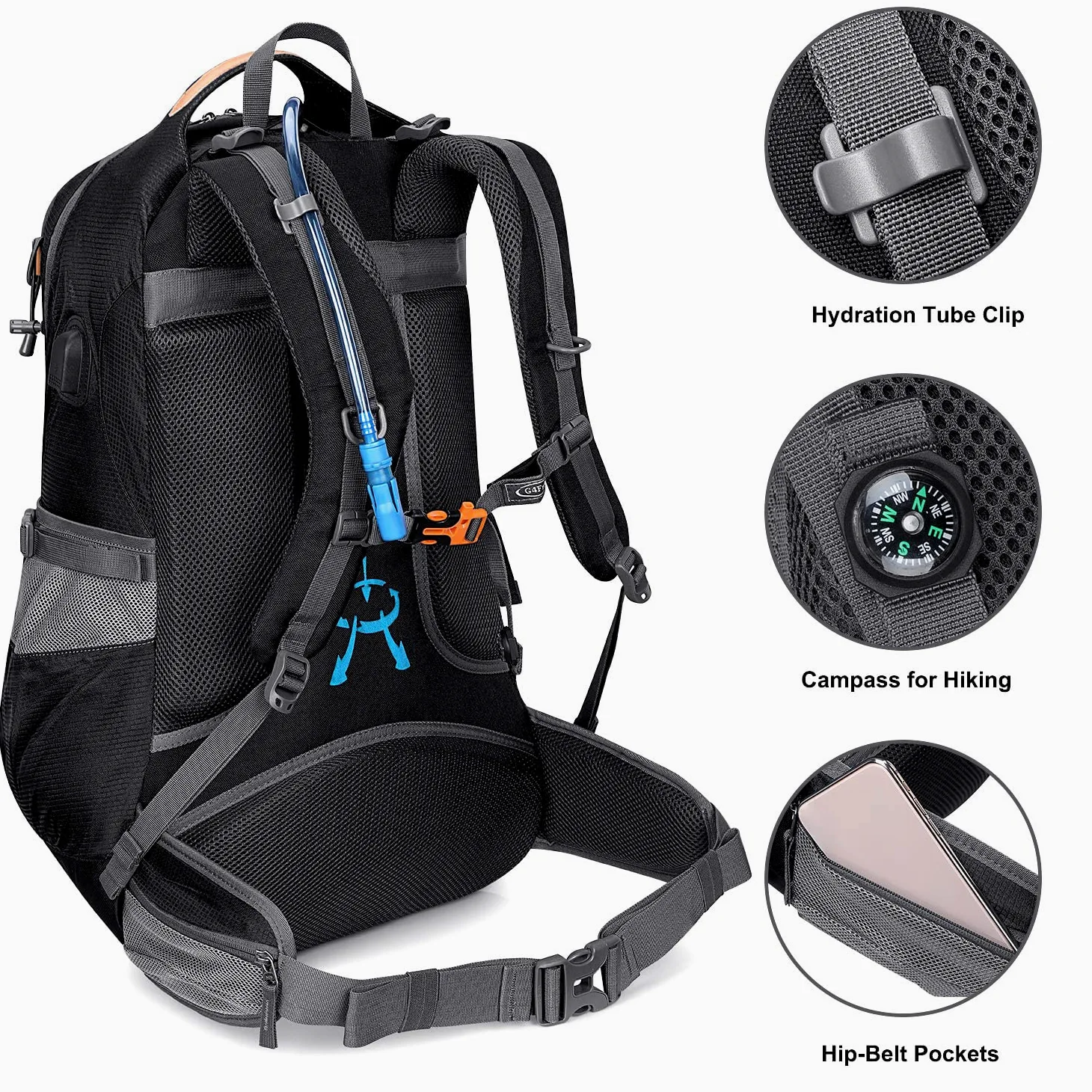 G4Free Sac à dos de randonnée imperméable de 50 l avec housse de pluie pour alpinisme, voyage, camping, trekking, sports de plein air pour homme et femme