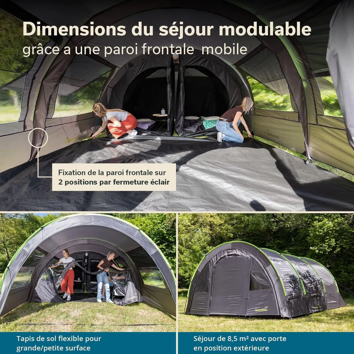 Skandika Tente tunnel Kemi pour 4 personnes | Tente de camping, 2 cabines de couchage, hauteur 2 m, 4 places, colonne d'eau 3000 mm, paroi frontale amovible, auvent | Tente de camping, tente familiale