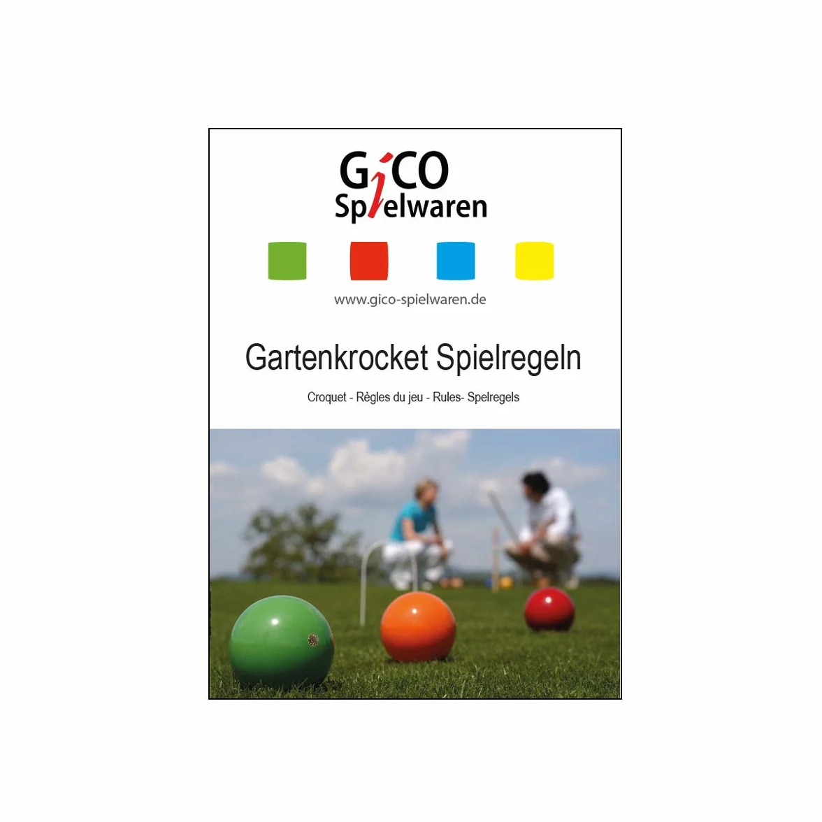 GICO Jeu de Croquet de qualité en Chariot en Metal Famille - Jeu en Plein air - 6 Joueurs - 4 maillets Taille 80 cm Enfants, 2 maillets 100 cm Adultes - Qualite de EU - 3136