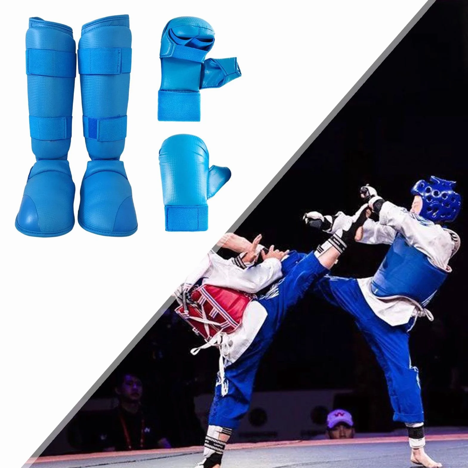 Oshhni Ensemble d'équipement de karaté, Gants de Boxe, protège-Tibias, Gants de Frappe pour entraînement de Taekwondo, Gants de Frappe, équipement pour