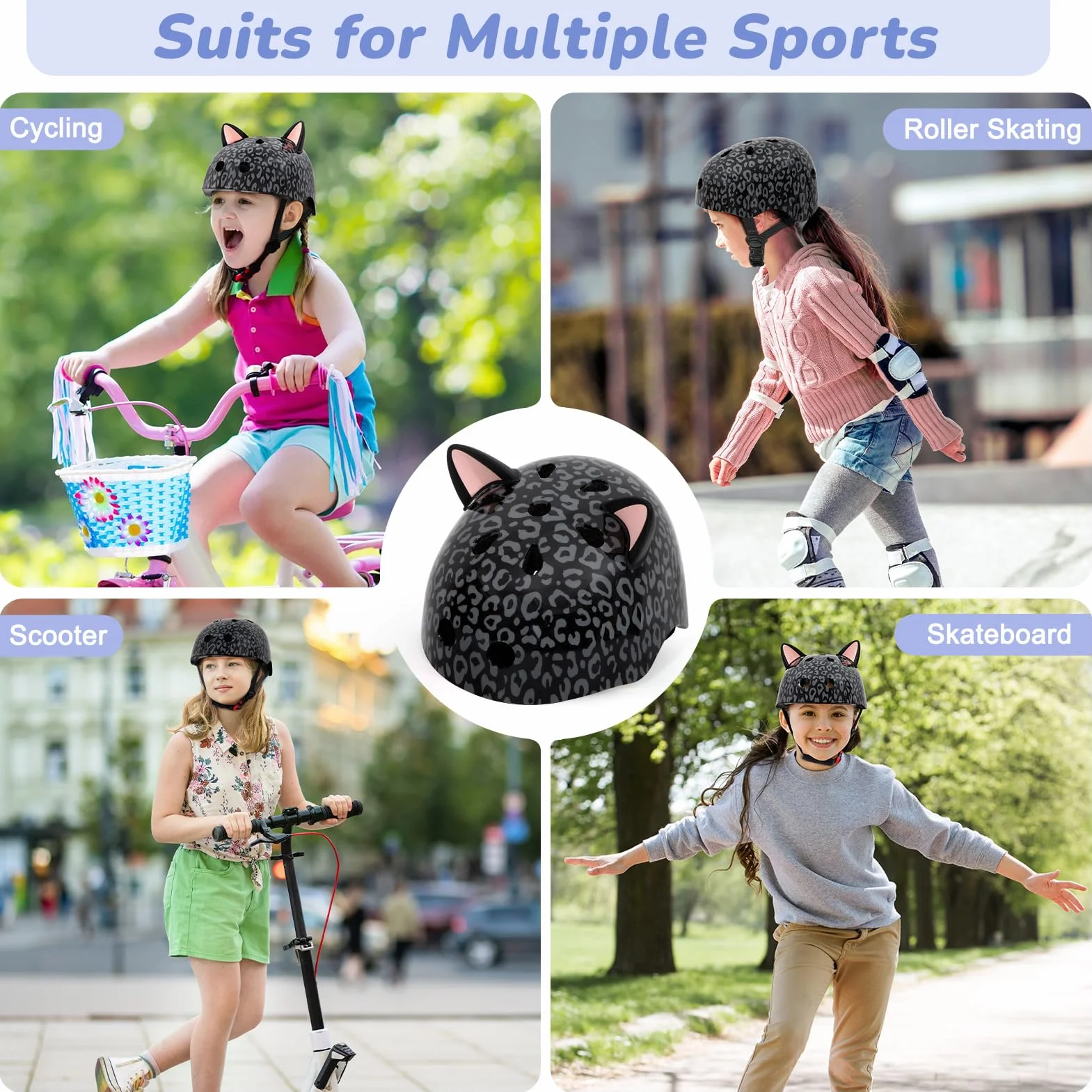 MHJY Casque Vélo Enfant Filles 8-14 Ans Casque Trottinette pour Fille Adolescents avec Oreilles de Chat DIY, Réglables Casques de Protection Roller Enfant pour Skateboard, Cyclisme, Patinage