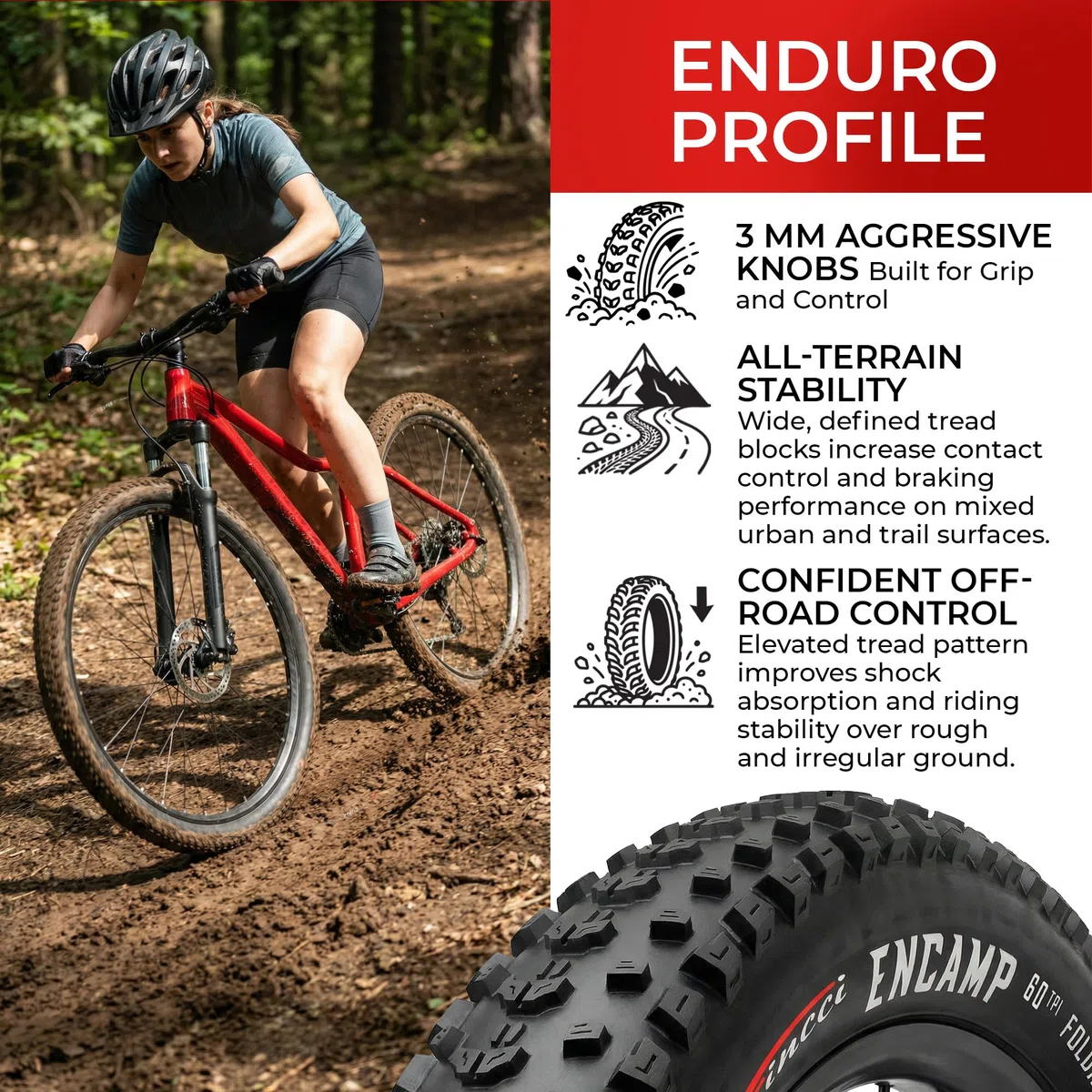 Fincci Paire de Pneus VTT 27.5 x 2.25 Pouces (57-584) ETRTO - Modèle Encamp 60 TPI Souple - Protection Anti-Crevaison Nylon 1mm - Pneu Haute Performance pour VTT Cross-Country et VAE Électrique