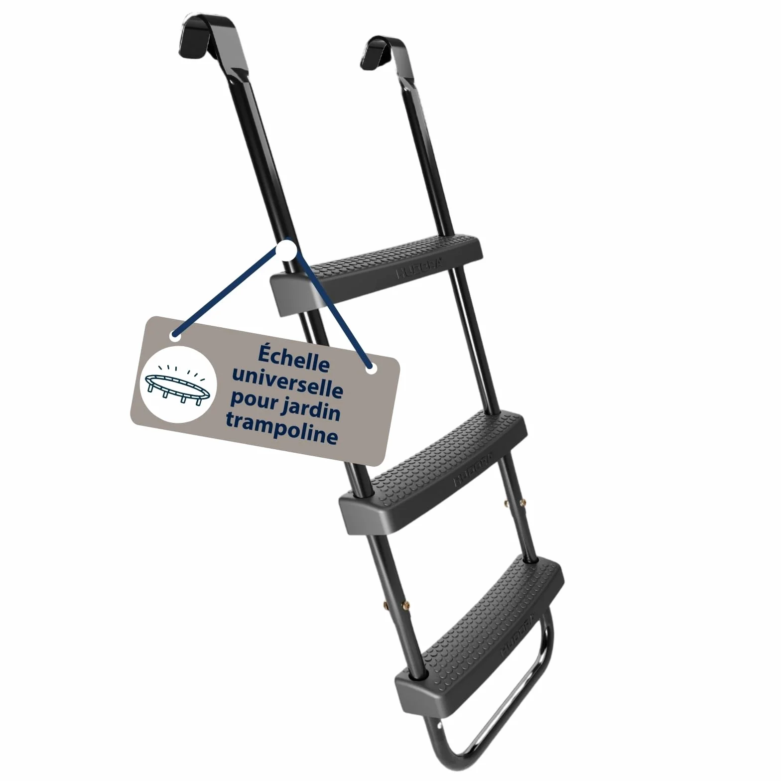 HUDORA Échelle universelle – Trampoline antidérapant avec marches larges – Échelle de sécurité réglable en hauteur pour différentes hauteurs de trampoline et résistant aux UV