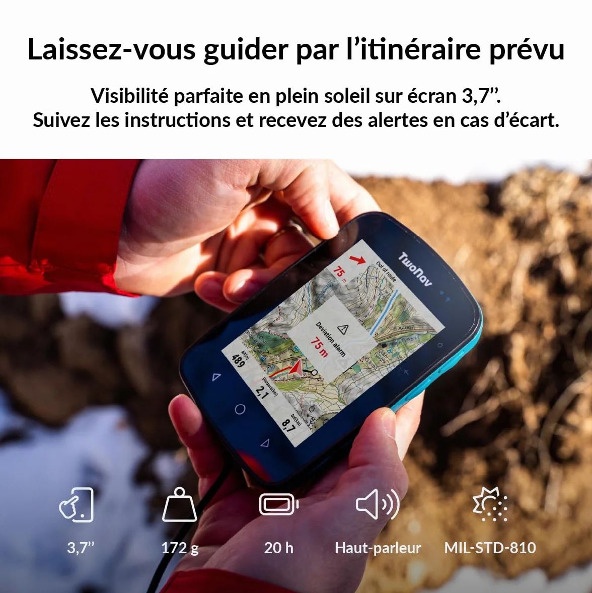 TwoNav Terra (32 Go) + Carte 5 Dalles de France IGN Top25, GPS de Sports avec écran Large 3,7 Pouces pour Montagne, randonnée, VTT, vélo