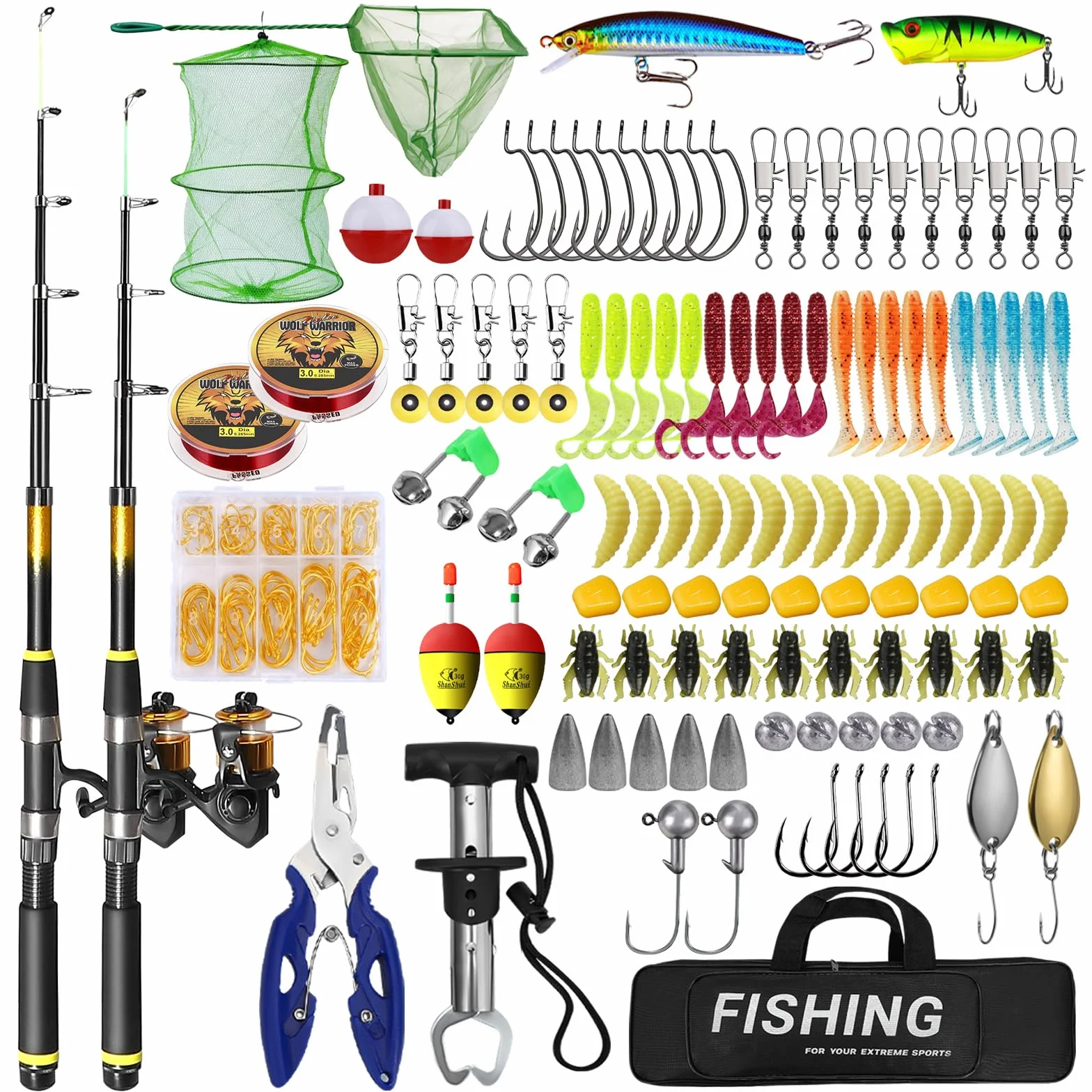 Canne à Pêche Télescopique pour Enfants, Kit Complet avec 2 Tailles (1.8m & 2.1m), Moulinet et Appâts, Matériel de Débutant Adapté dès 3 Ans, Garçons & Filles (Canapeche Canni)