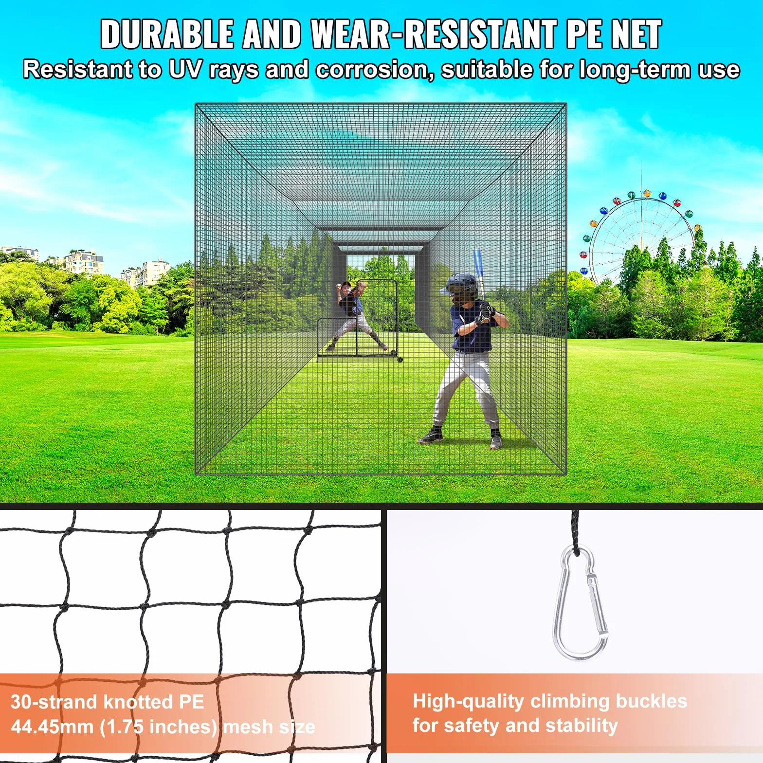 VEVOR Cage Frappeur de Baseball 17,4 m, Filet d'Entraînement Professionnel pour Frappeur de Softball, Cage de Lancer Portable avec Porte et Sac de Transport, Filet en PE Fermé Robuste Extérieur