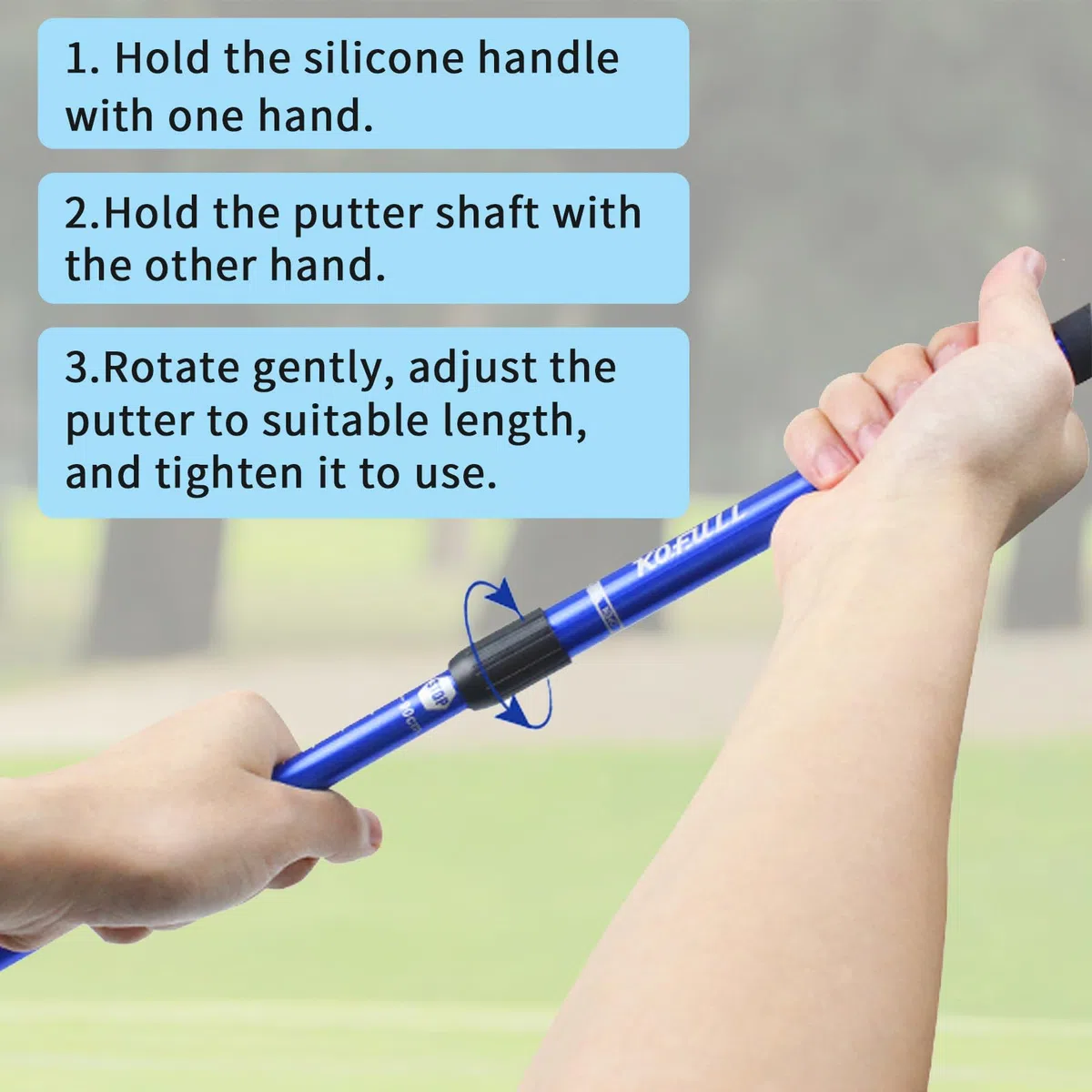 KOFULL Lot de 2 putters de Golf réglables, Bleu et Noir, Tige Extensible de 53,3 à 91,4 cm pour Tous Les âges, avec 2 balles de Golf d'entraînement
