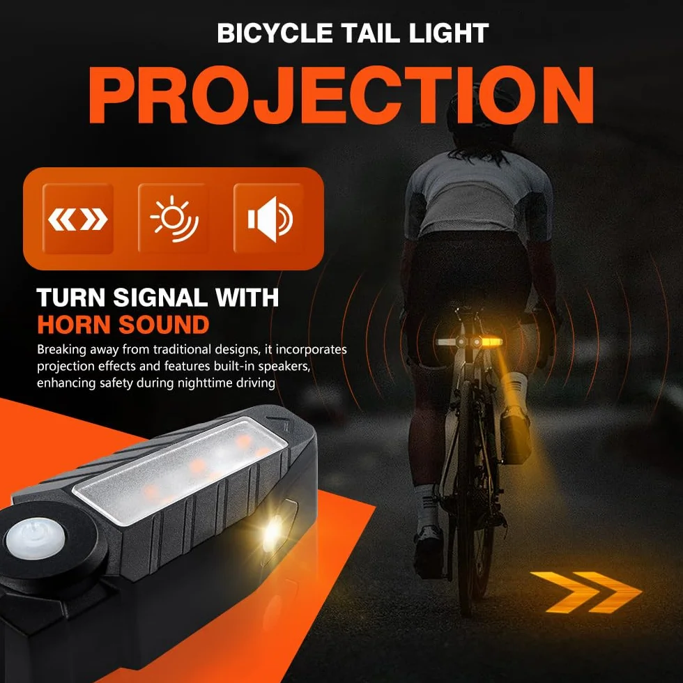Feu Arrière de Vélo USB Rechargeable 150 Lumens avec Télécommande sans Fil et Effets Sonores, 5 Modes