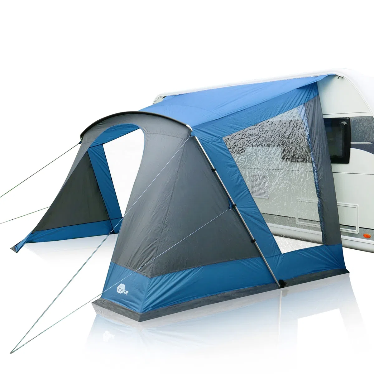 your GEAR Sharki 400 - Auvent pare-soleil pour caravane - Armature en aluminium - 2 fenêtres latérales bleu