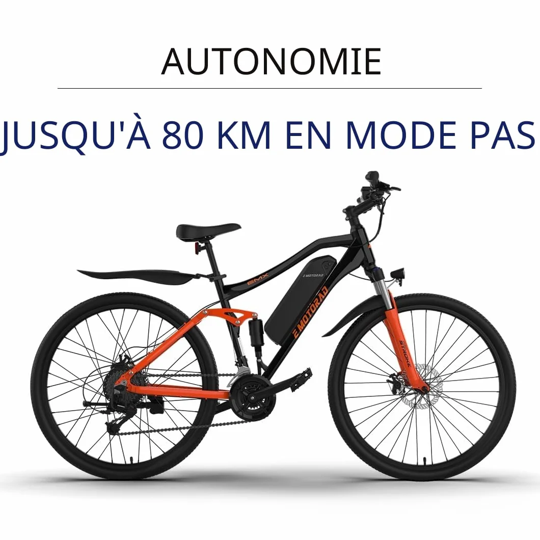 EMotorad EMX+ | Vélo électrique Tout-Terrain pour Adultes | pneus 27,5 x 2,1" | Moteur 36 V 250 W | Batterie 13 Ah Amovible | Double Suspension | Freins Hydrauliques | Écran Couleur C8