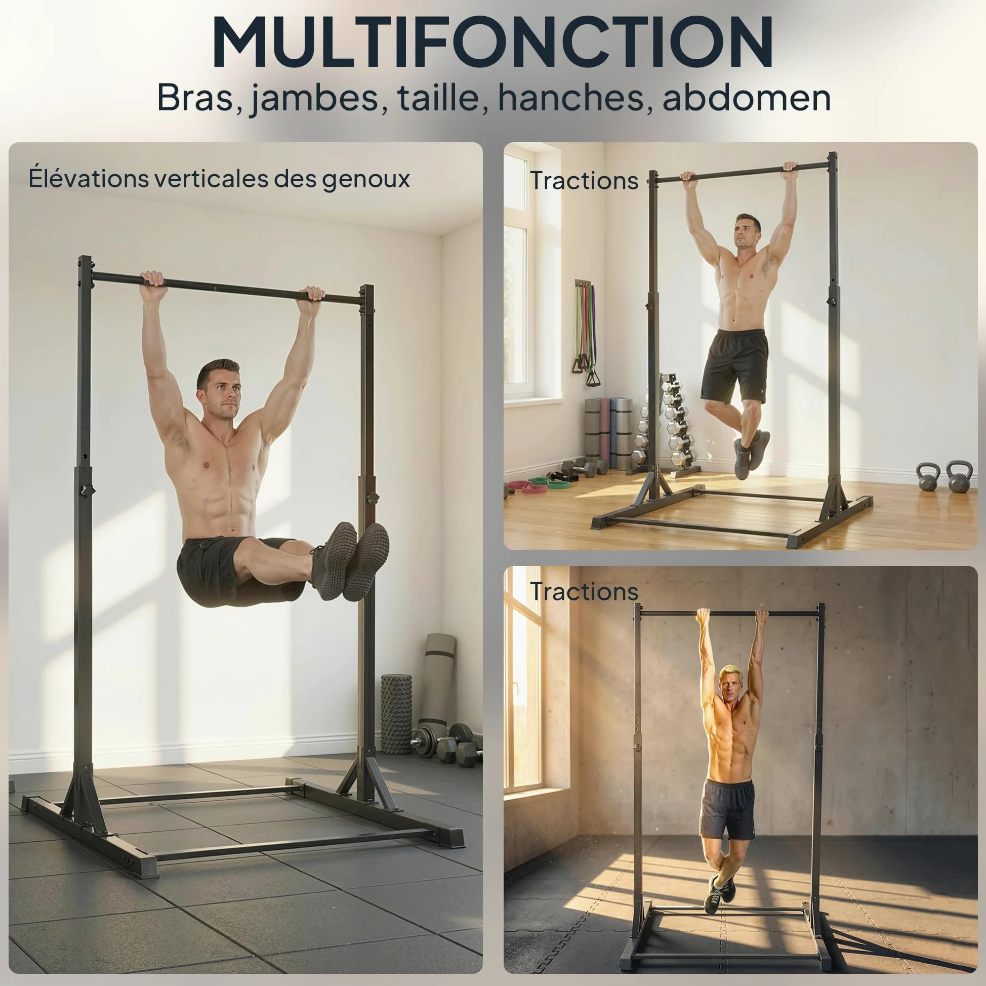 SPORTNOW Barre de traction sur pied et station de musculation - power tower 200 kg, 8 niveaux de hauteur, châssis en acier robuste 128 cm, équipement fitness pour musculation maison et tractions, noir