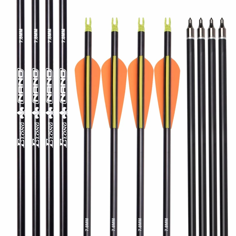 Flèche Arc Chasse 28 30 31 Pouces Flèche Carbone, Tir à l’Arc pour Entraînement et pour l’Arc Long, l’Arc Traditionnel et l’Arc Recourbé Arc à Poulies, 12 pcs