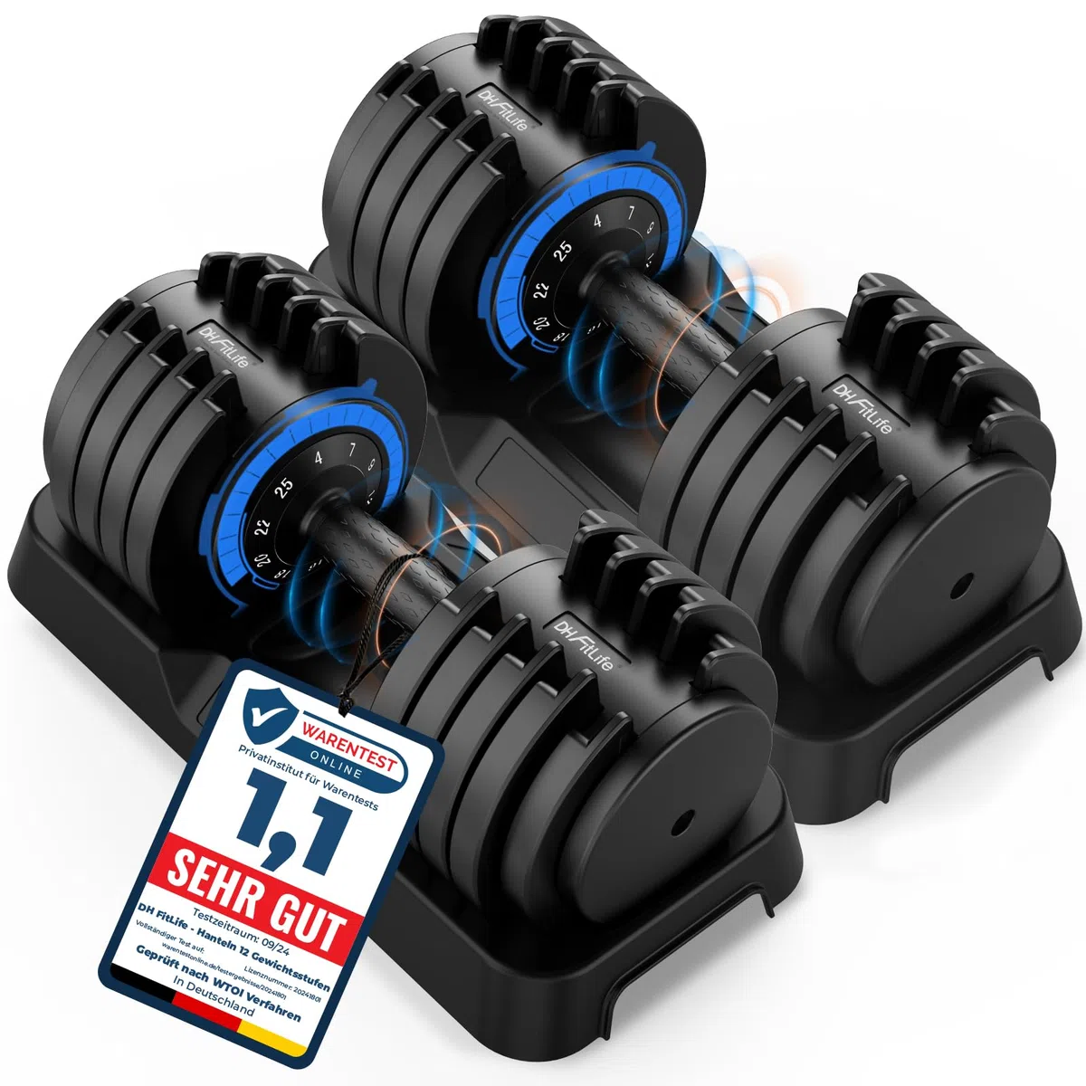 DH FitLife Haltères réglables, 12 kg/25 kg, 2,5 à 12 kg/4 à 25 kg, avec 10 niveaux de poids, poids variables 10 en 1