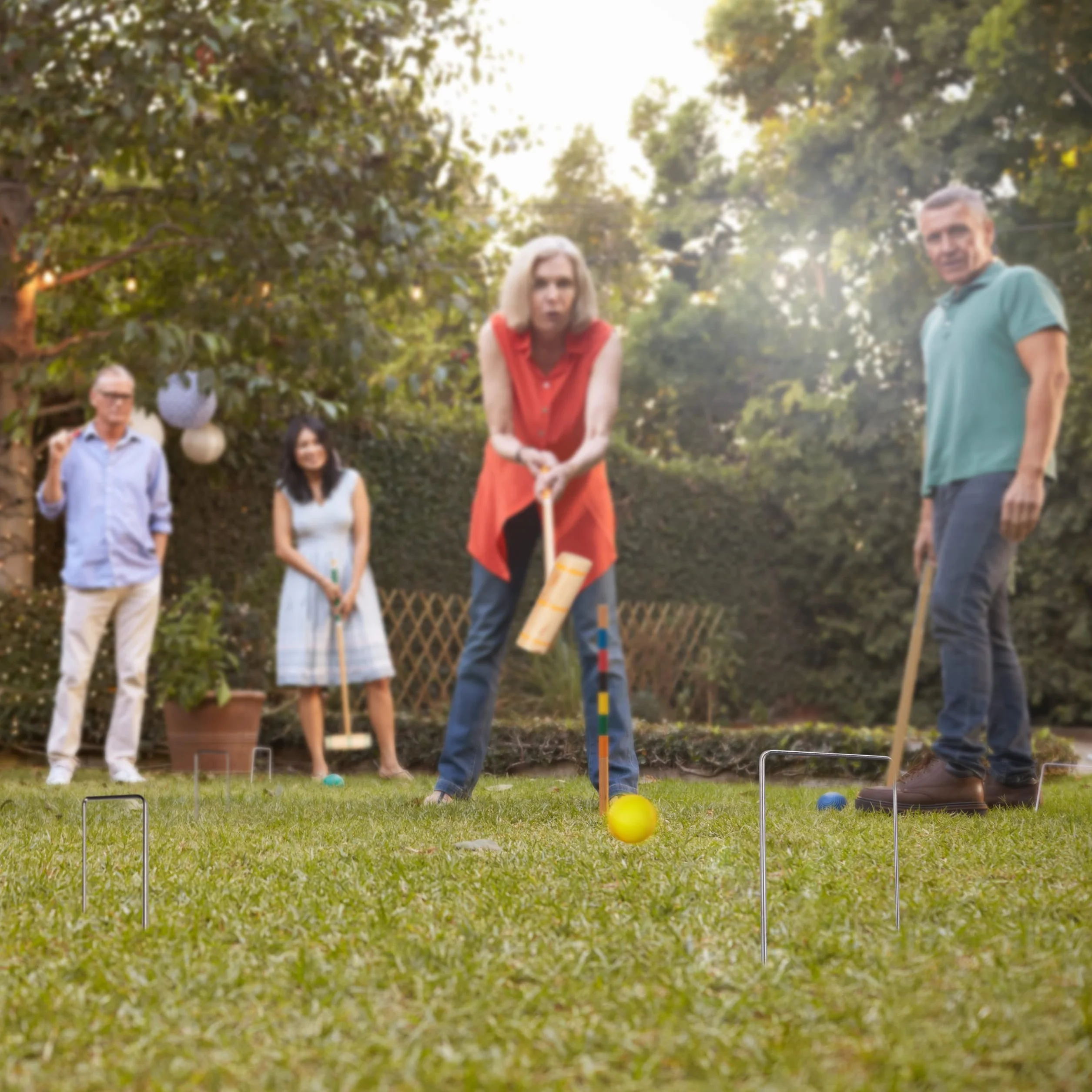 Relaxdays Jeu de Croquet en Bois, 6 Joueurs, Set Complet avec Sac