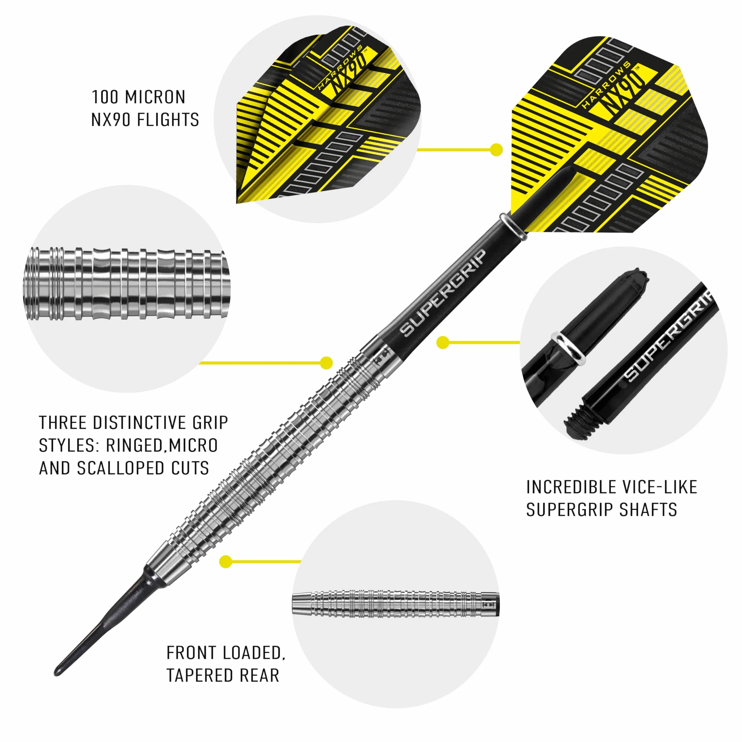 Harrows NX90 90% Soft Tip Fléchettes Pointe Plastique 18g
