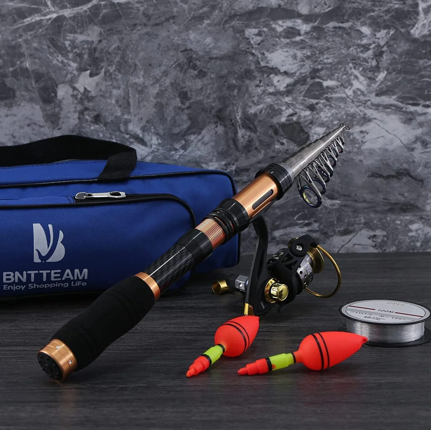 Télescopique Ensemble de Canne à pêche Portable et Moulinet en Fibre de Carbone Pointe,Kits de Sac de Transport de Ligne de leurres de pêche