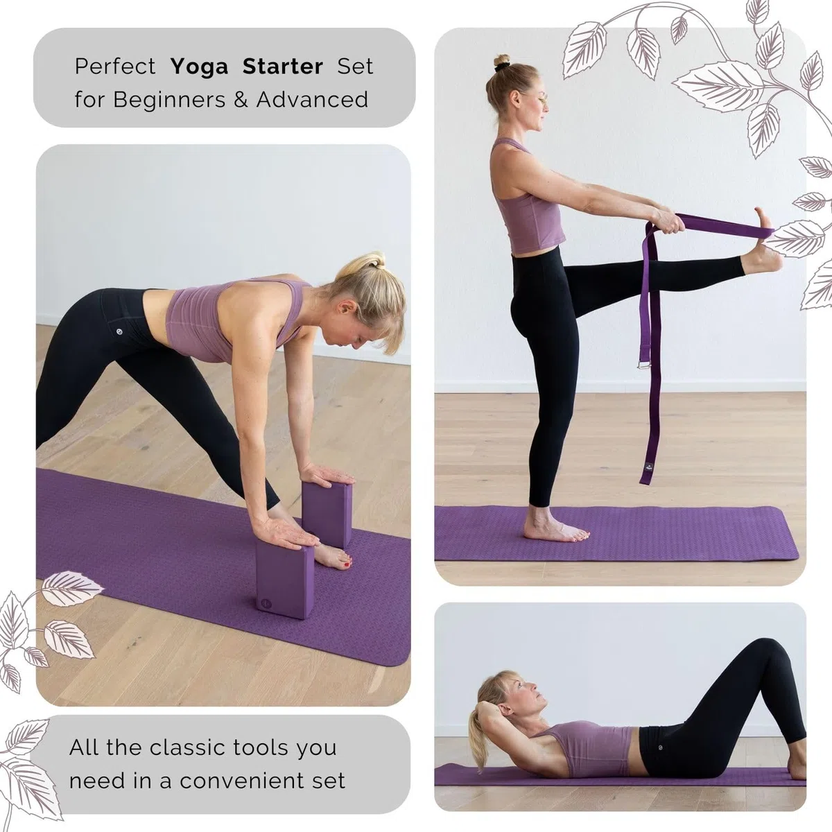Bodhi - Kit Yoga Complet pour débutants Flow avec Tapis de Yoga, Brique et Sangle