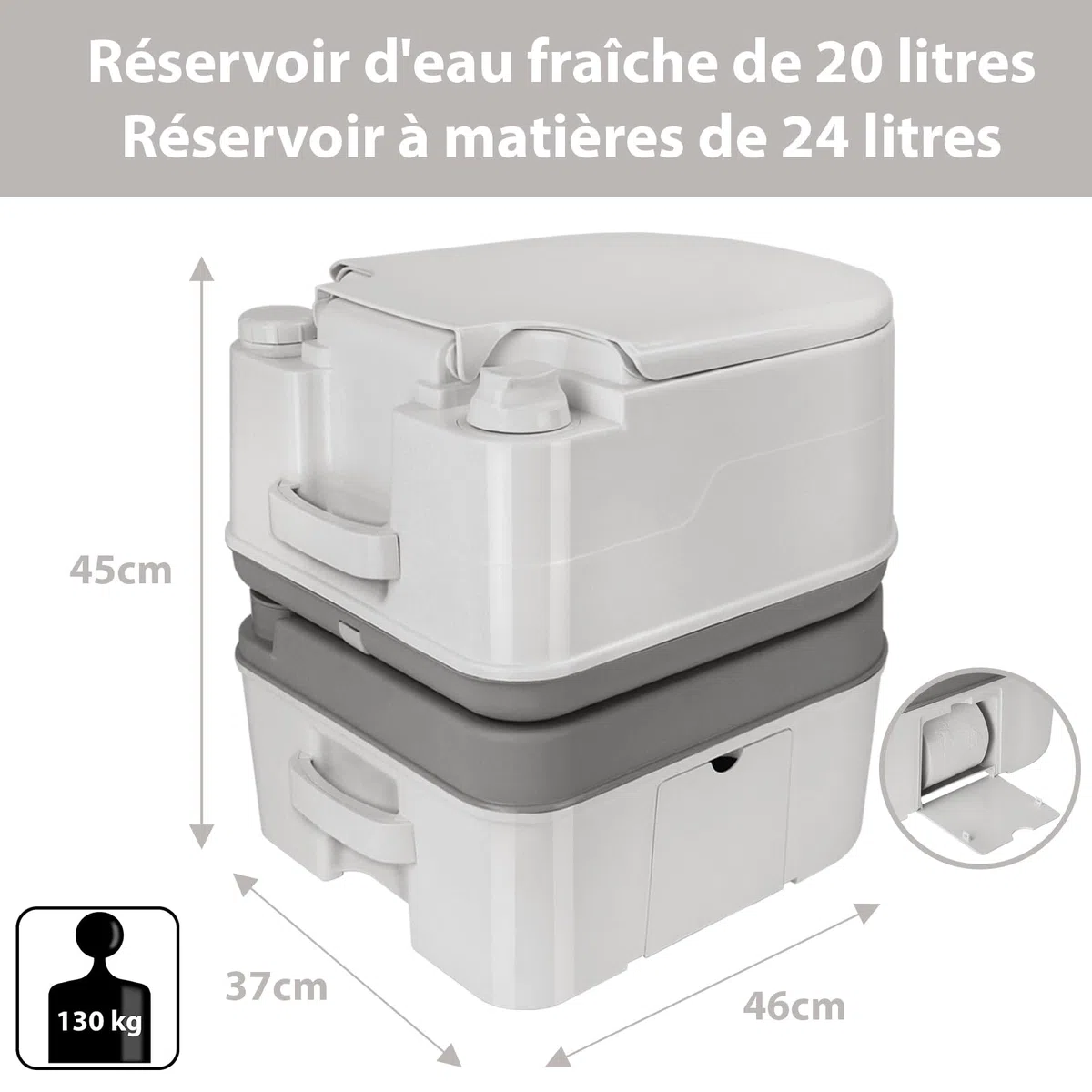 Montafox Mobile Toilettes de Camping, WC Chimiques 24 l avec Pompe à Piston et Compartiment pour Papier Toilette, Hauteur d'assise de 44 cm