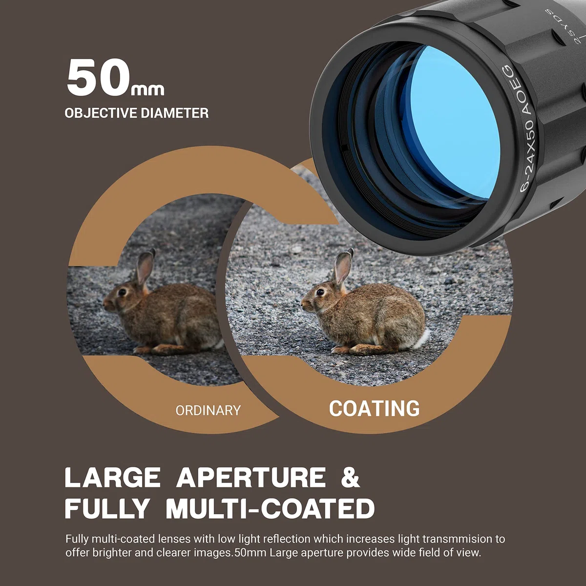 ESSSNB Airsoft Lunette De Visée 6-24x50 avec Télémètre AOEG 5 Luminosité Réglages pour 20mm/22mm Weaver/Picatinny Montage sur Rail et des couvertures Lentille Optique pour la Chasse