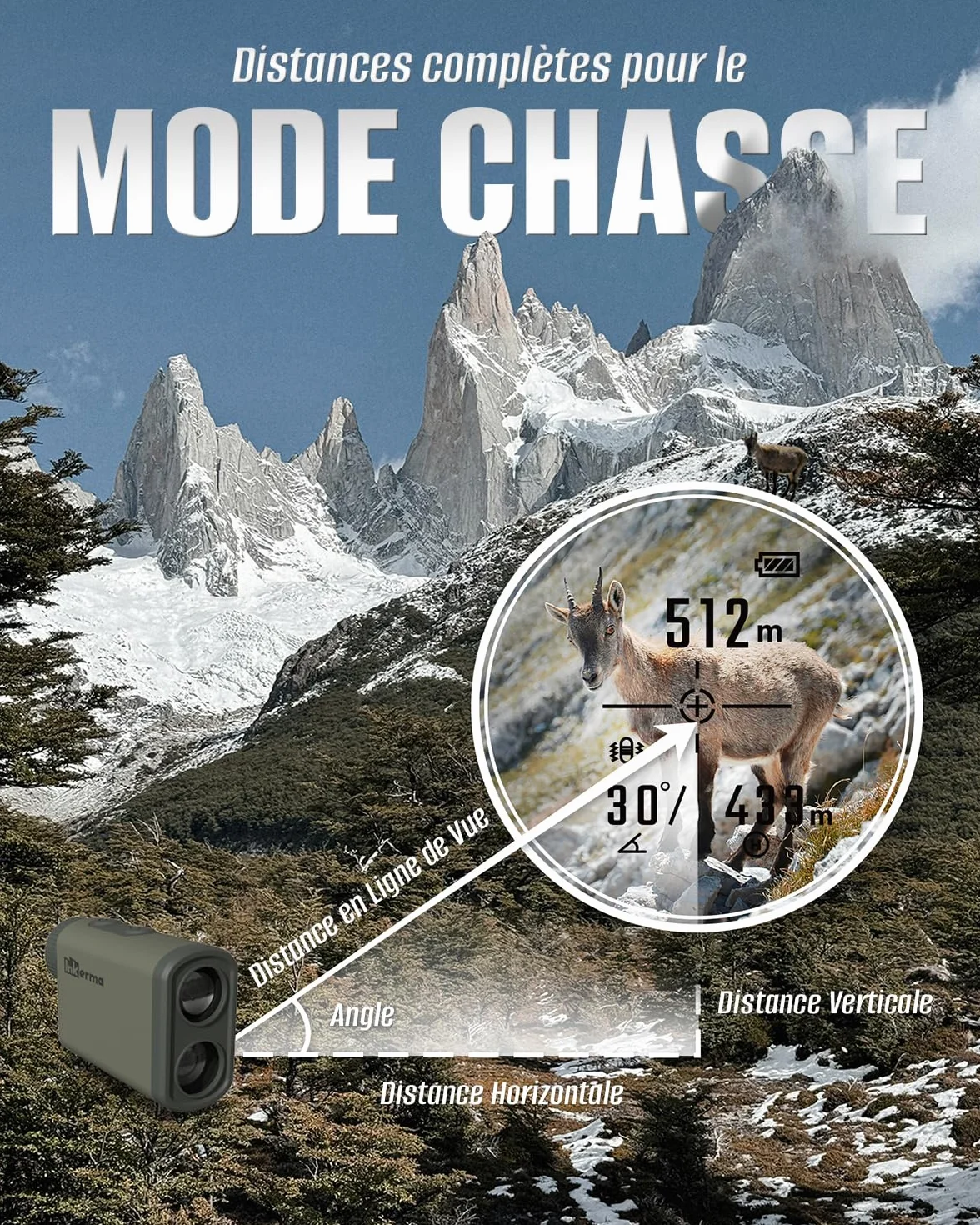 Inkerma Télémètre Golf Chasse 1000/1200M Rechargeable Grossissement 6X Écran LCD Angle Compensation Pente