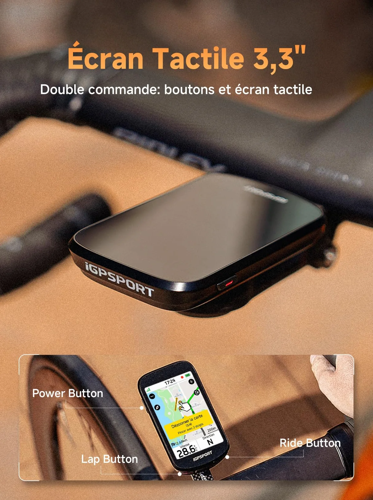 iGPSPORT BSC500 Compteur Velo sans Fil, 3,3" Grand Écran Tactile Navigation Vocale Sonnette Électronique Mode Vélo Électrique, d’Entraînement en Montée, 32 Go Compteur Velo GPS