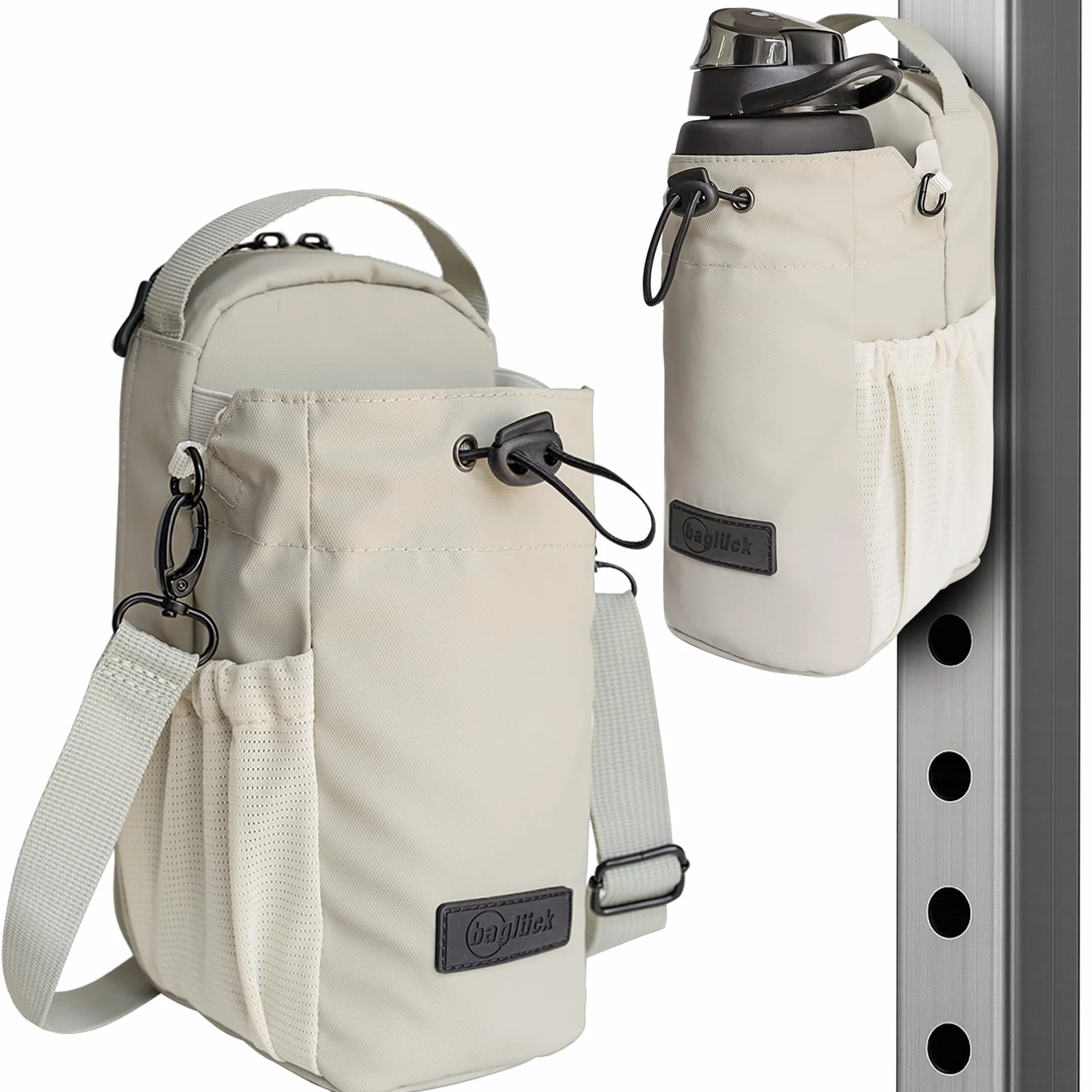 Sac de Sport magnétique avec Porte-Bouteille 1,5L – Sac Gym Fitness Homme Femme, Beige