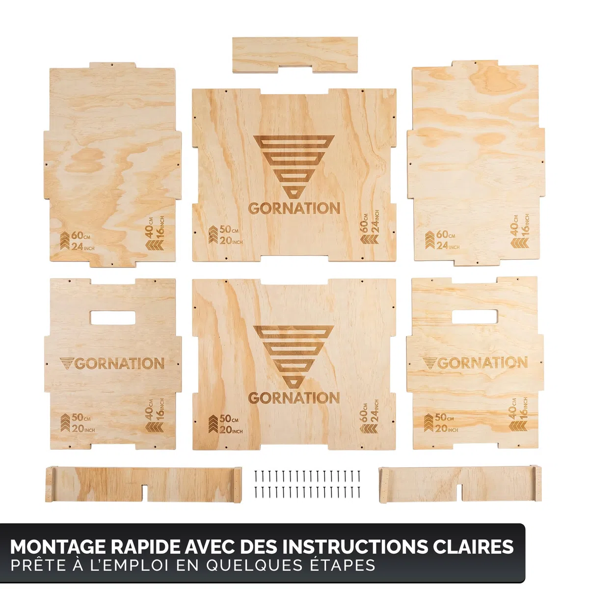 GORNATION Boxe Plyométrique en Bois 3-en-1 – Boîte de Saut Jump Box pour Crossfit, Calisthenics & Home Gym, Plateforme d’Entraînement Fonctionnel à Domicile ou Extérieur