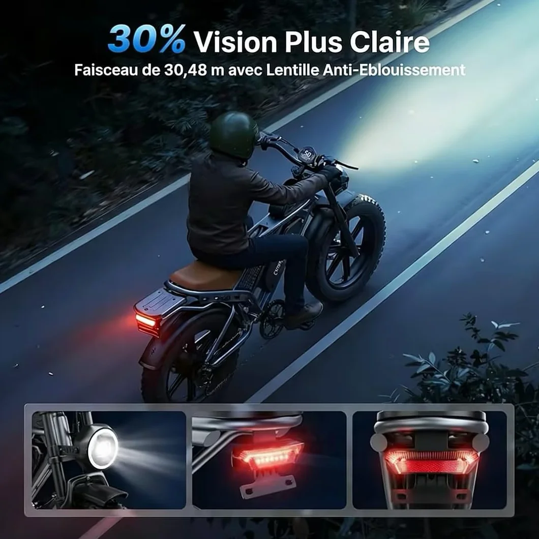 DEEPOWER QS7 Vélo Électrique, Batterie Amovible 48V 60Ah/35Ah/20Ah, Autonomie 110-250KM, Moteur 120 N·m, Pneu Gras 20'' X 4.0, 7 Vitesses, Suspension Hydraulique Complète