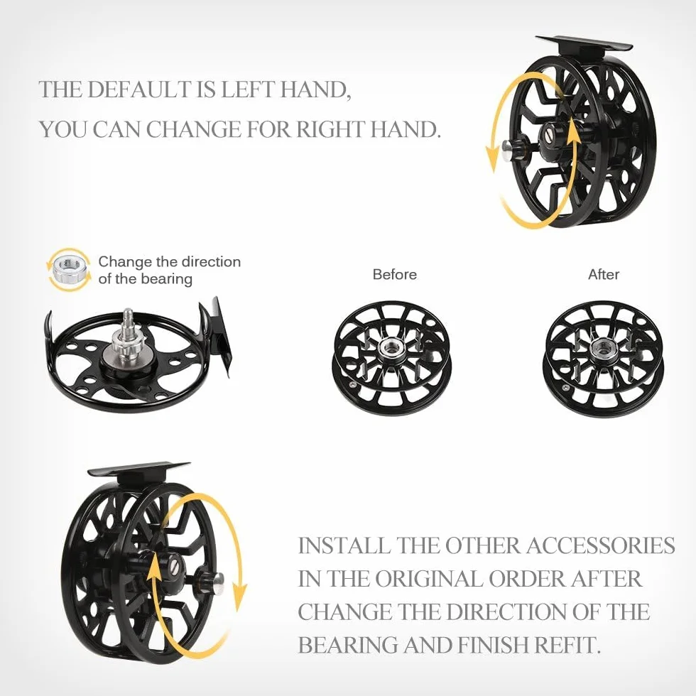 LIXADA Moulinet de Pêche en Alliage d'aluminium, Moulinet de Pêche à la Mouche, 3/4 / 5/6 / 7/8 Poids 2 + 1 Roulement à Billes, Gauche Droit Interchangeable Fly Reel