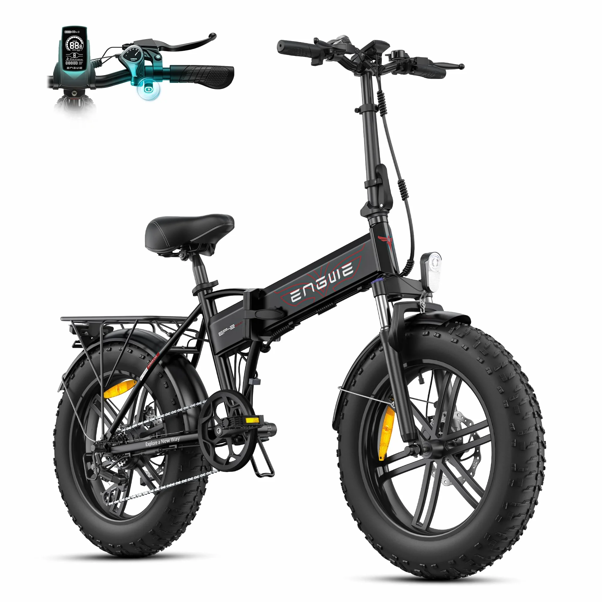 ENGWE Vélo Électrique Pliable, Batterie 48V 13Ah Amovible, Autonomie de 50-120 km，20'' ×4.0'' Fat Tire 7-Speed E-Bike for Any Terrain, EP-2 Boost