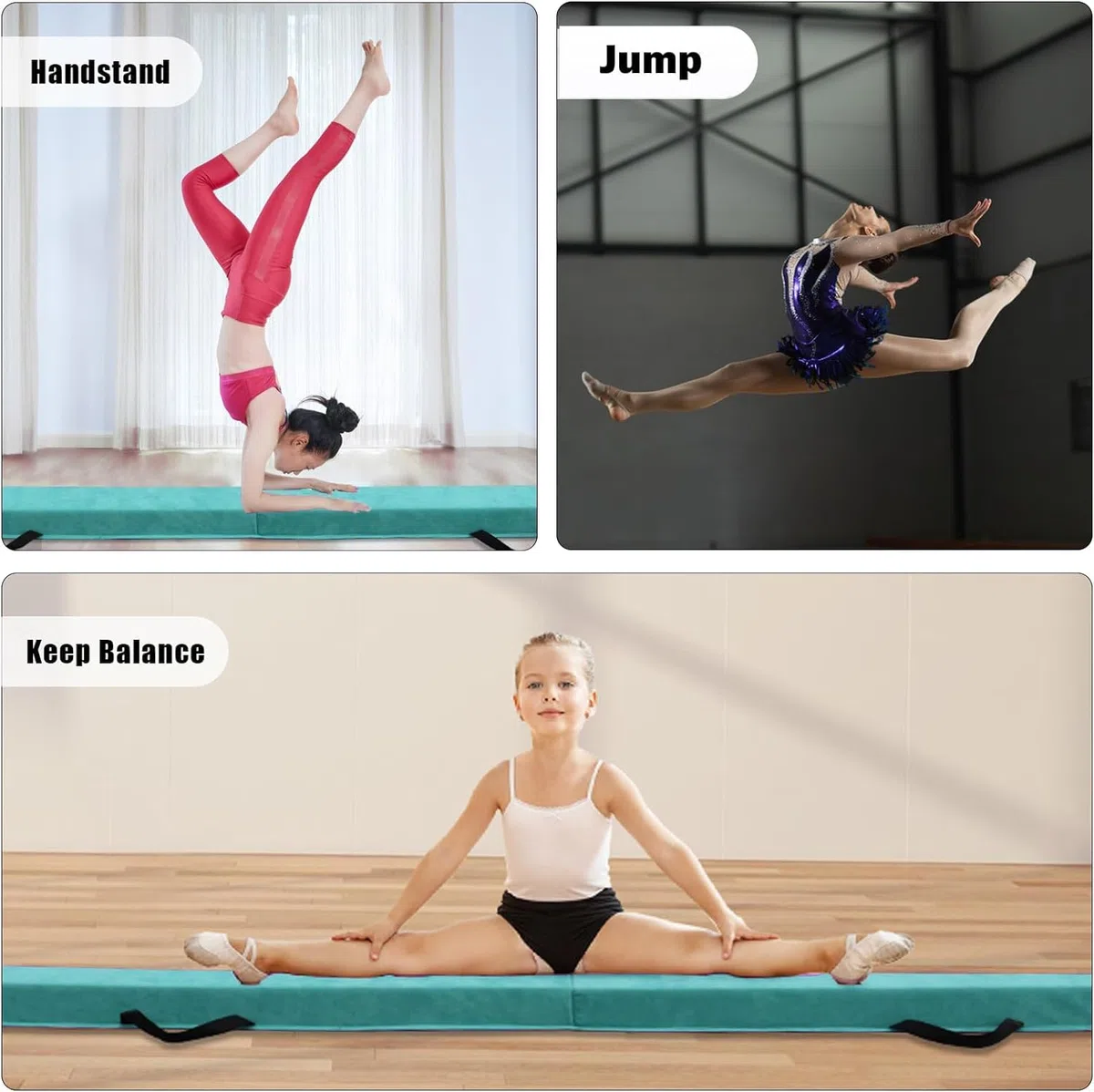 Poutre de Gymnastique Pliable en Cuir synthétique de 2.1/2.4/2.7/3m, équipement de Gymnastique pour la Maison, Filles, Enfants, Adultes, avec poignées de Transport, Base antidérapante