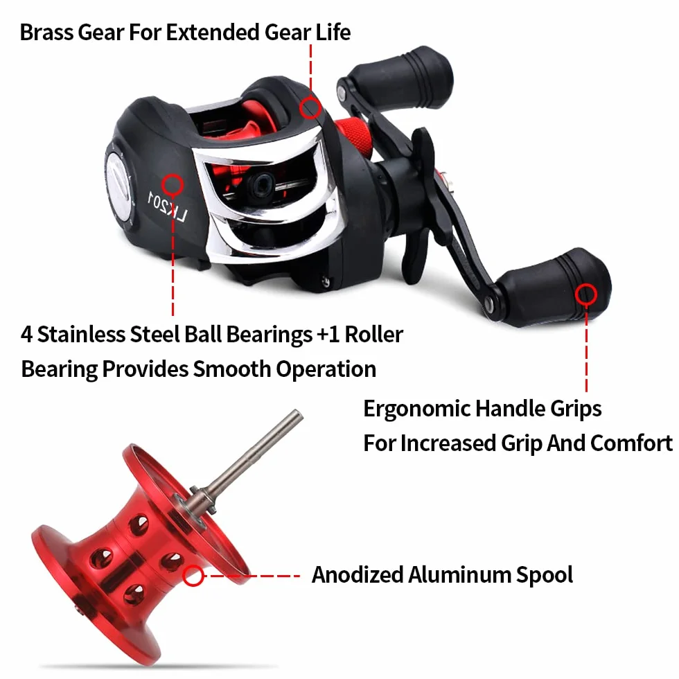 Kilitn Canne à pêche et Moulinet, Baitcasting Combo Baitcast Reel, 1,8 m 2,1 m 2 pièces en Fibre de Verre Durable enveloppée de Fibre de Carbone avec poignée Confortable en EVA