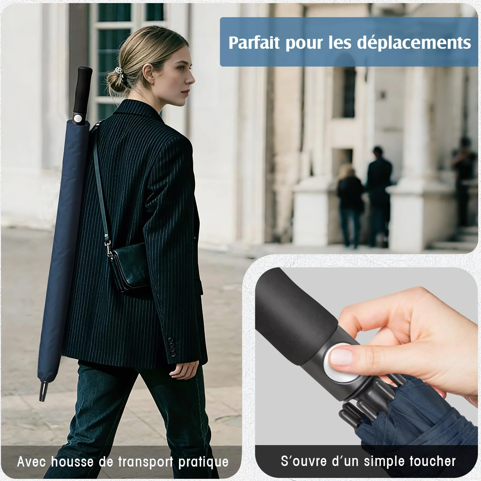 ZOMAKE Grand Parapluie XL/XXL, Parapluie Golf Grande Taille pour 2 Personnes, Solide et Résistant au Vent Fort et aux Tempêtes, Ouverture Automatique, Homme & Femme, Idéal Golf, Voyage, Quotidien